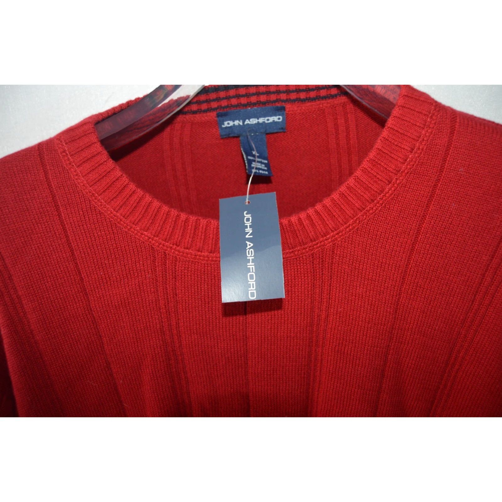 Vintage John Ashford Sweater Men XL Red Cotton Crewneck Ribbed Pullover Solid Classic Preppy Mens Size US XL / EU 56 / 4 - 5 Thumbnail