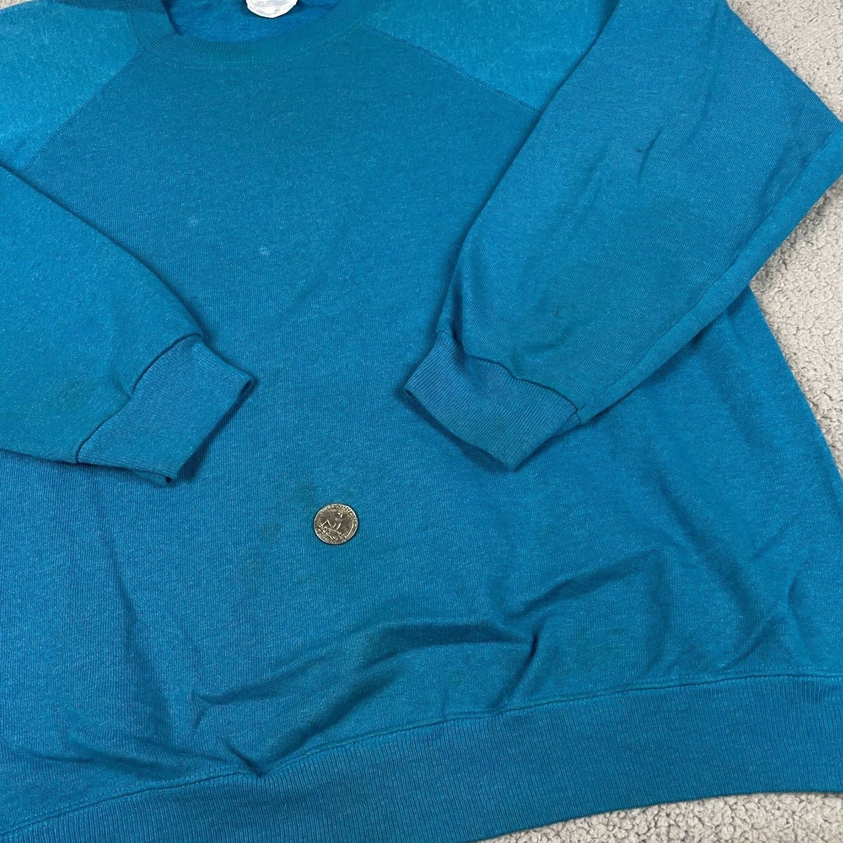 Hanes VINTAGE Hanes Sweatshirt Adult Large Green Teal 80s 90s Pullover USA Made Crew Neck Mens Sweatshirt Size US L / EU 52-54 / 3 - 5 Thumbnail