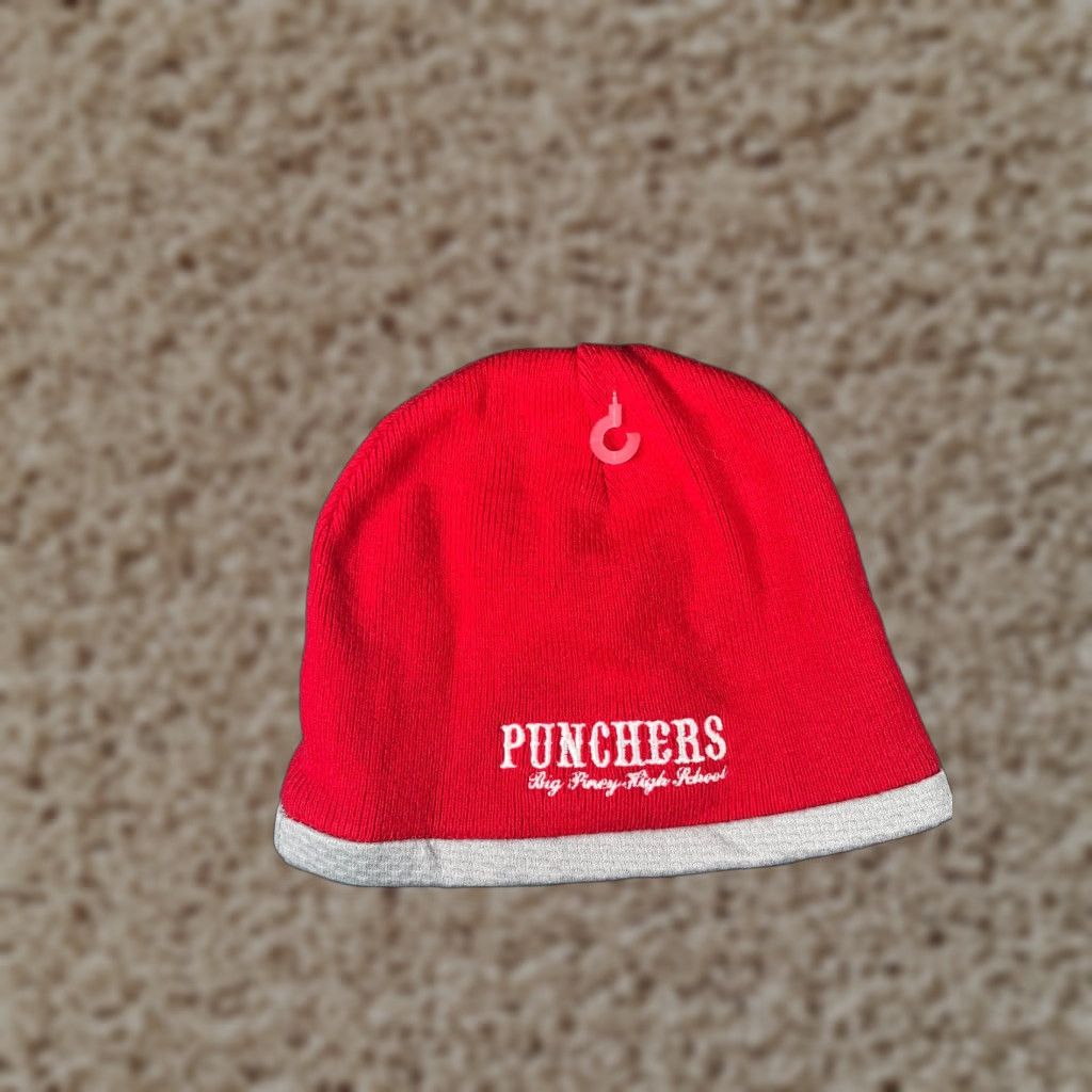 Vintage Spork-Tek Punchers Big Piney Highschool Beanie Toque Adult One Size Red Knit Cotton Blend Hat Size ONE SIZE - 1 Thumbnail