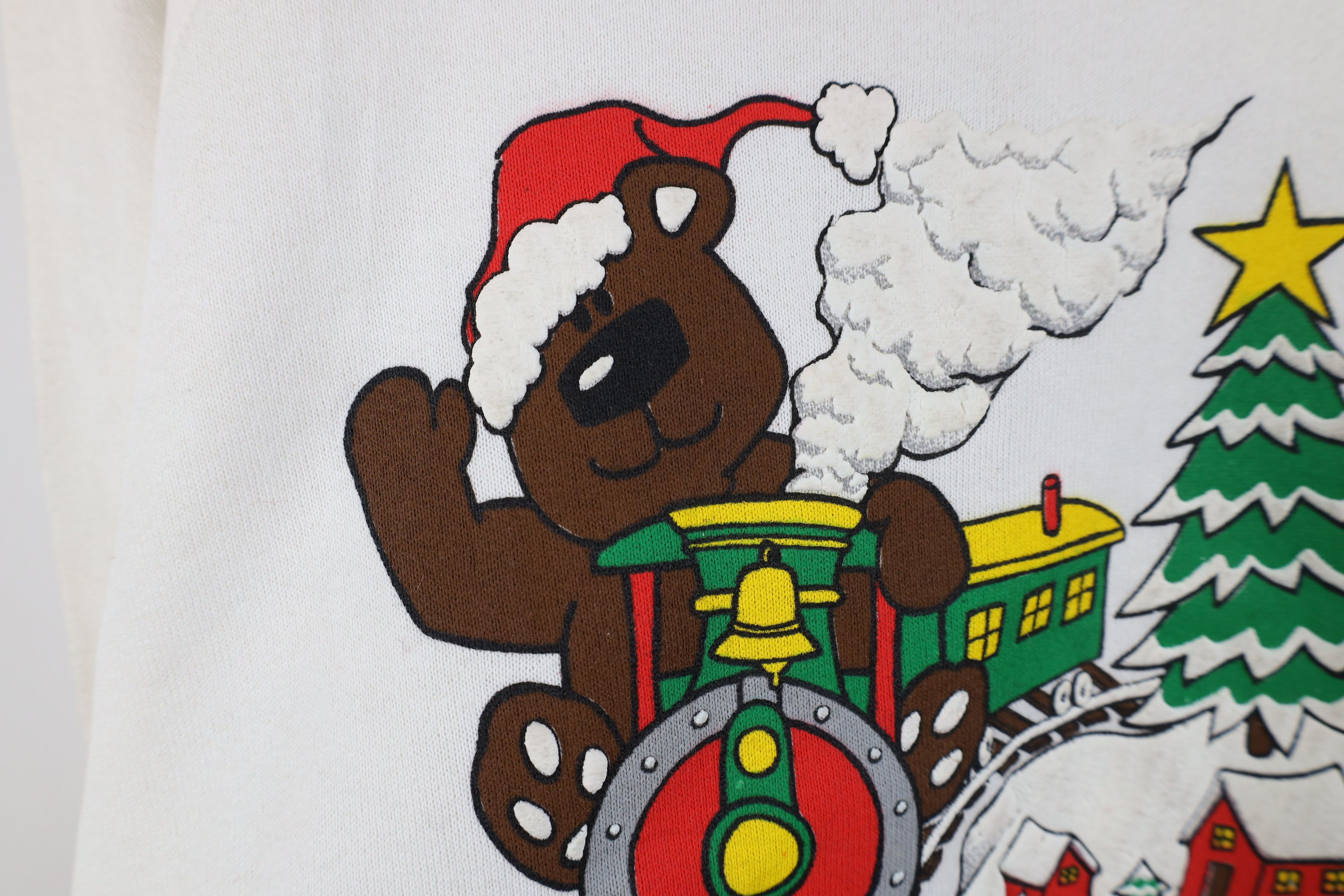 Fruit Of The Loom Deadstock Vintage 80s Christmas Bear Train Sweatshirt USA Size L / US 10 / IT 46 - 8 Thumbnail