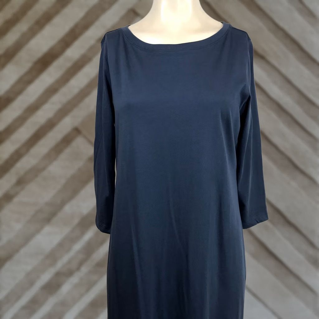 Vintage Pact Navy Blue 3/4 Sleeve Boat Neck Shift Dress Womens Small Size S / US 4 / IT 40 - 1 Thumbnail