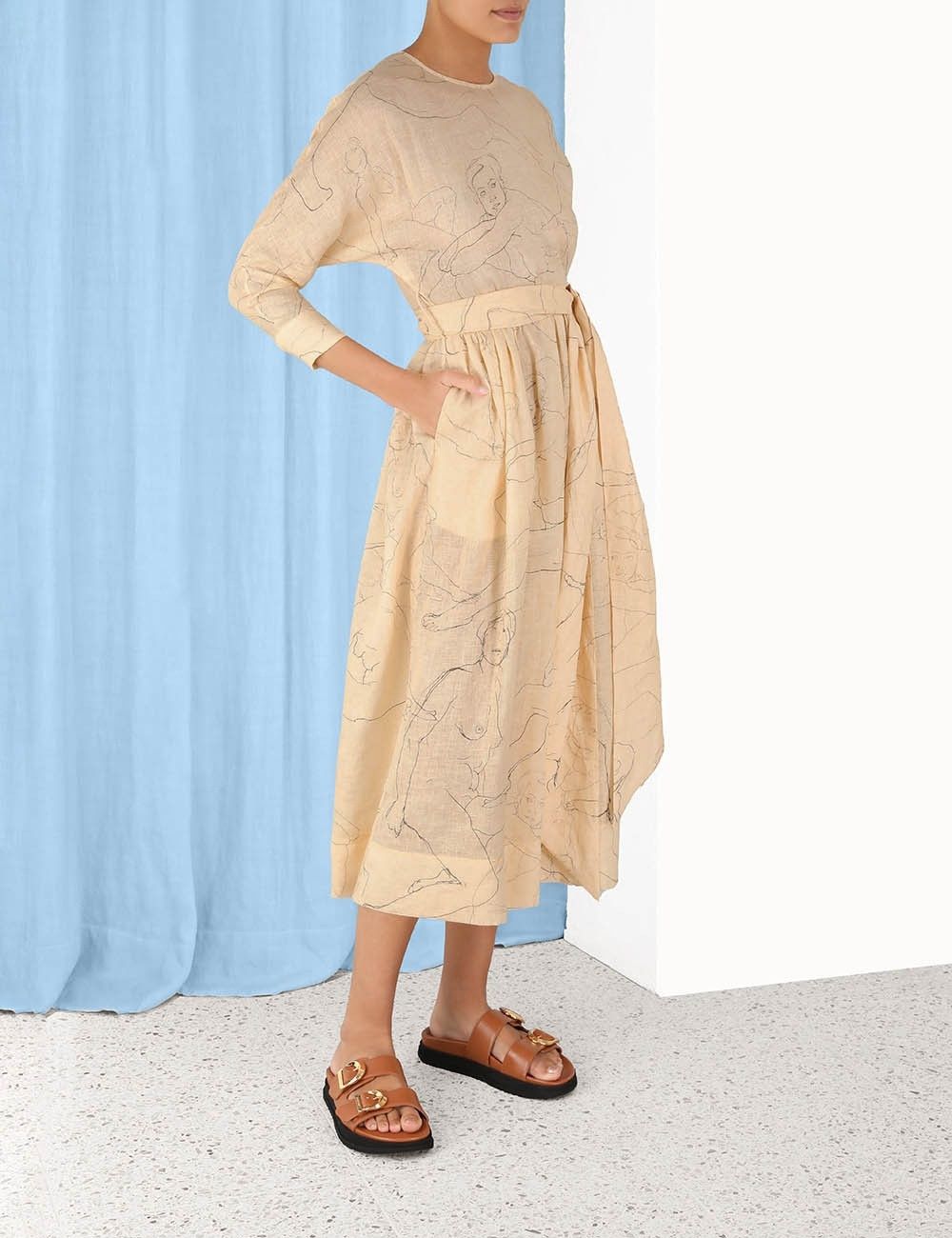 Zimmermann oc11z0225 Luminosity Tie Midi Dress in Light Peach Size M / US 6-8 / IT 42-44 - 3 Thumbnail