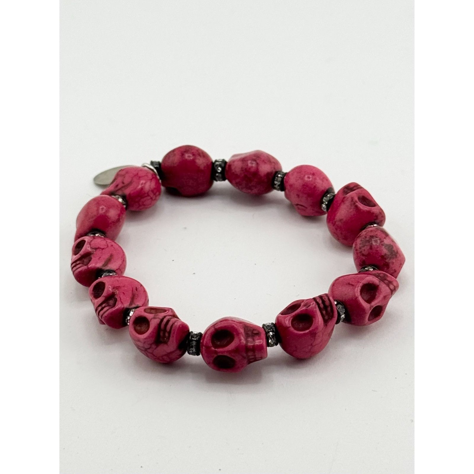 Vintage Vintage Pink Howlite stone skull Halloween rhinestone stretc Size ONE SIZE - 2 Thumbnail