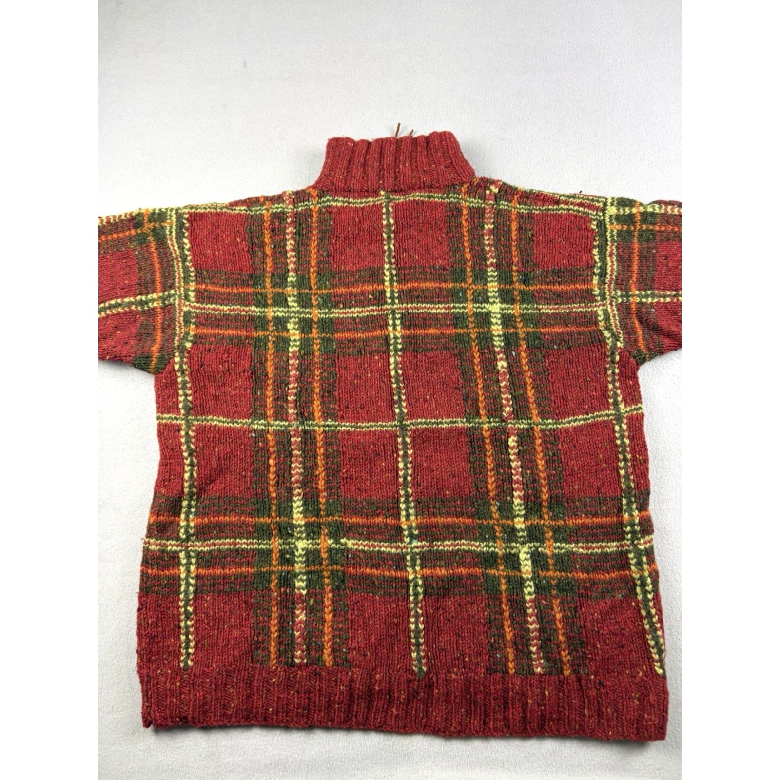 Lauren Ralph Lauren Sweater Knit Chunky Plaid Wool Mock Neck Adult Large Red Mens