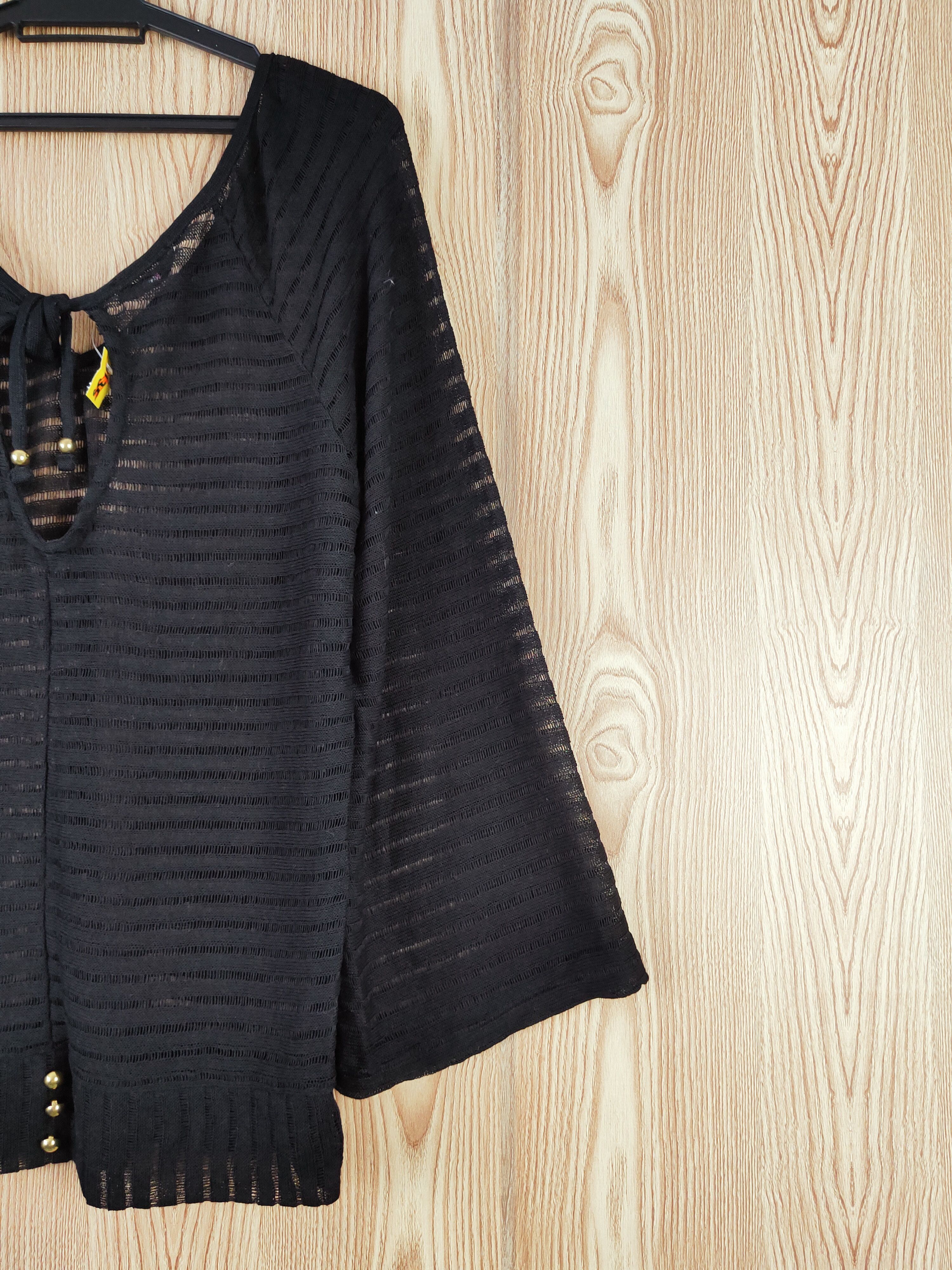 Homespun Knitwear Jinnee Black Crochet Mesh Net Knitwear Blouses #W729 Size M / US 6-8 / IT 42-44 - 9 Thumbnail