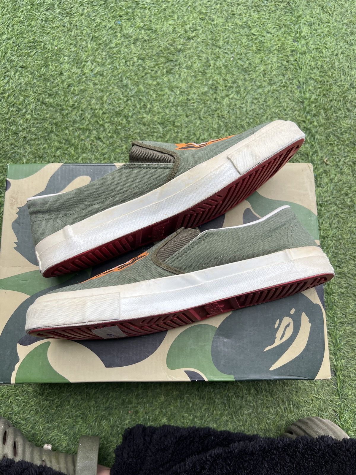 Bape Rare 💥Bape Slip On Tiger Green Olive Made in Japan Size US 9 / EU 42 - 3 Thumbnail