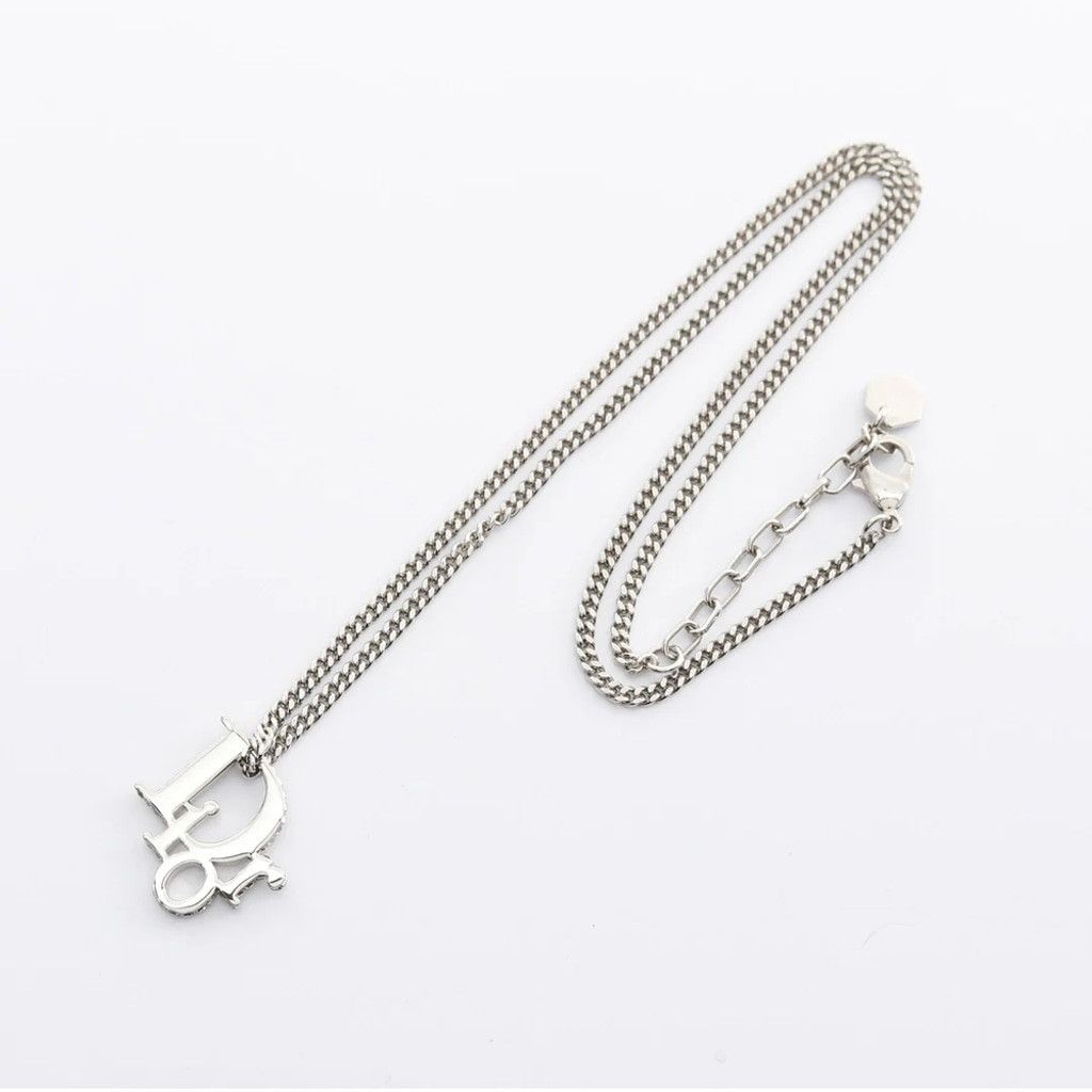 Dior, Oblique Pendant Necklace, Silver-Toned Metal, Crystals
