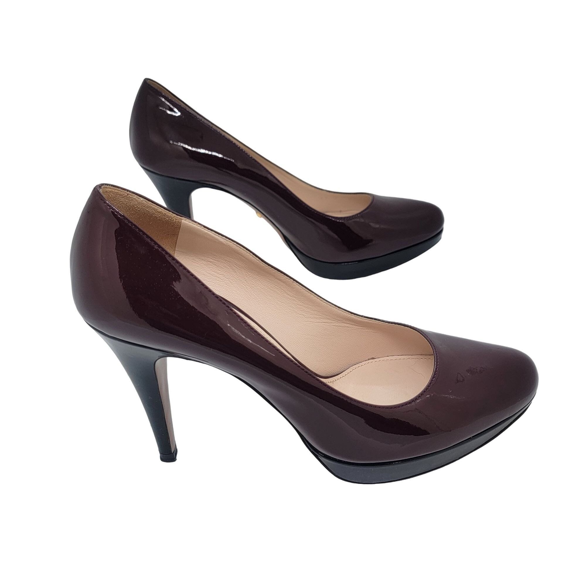 Prada ⭐$950 Sz 7/38 Prada Women Patent Leather Burgundy Platform c Size US 8 / IT 38 - 1 Thumbnail