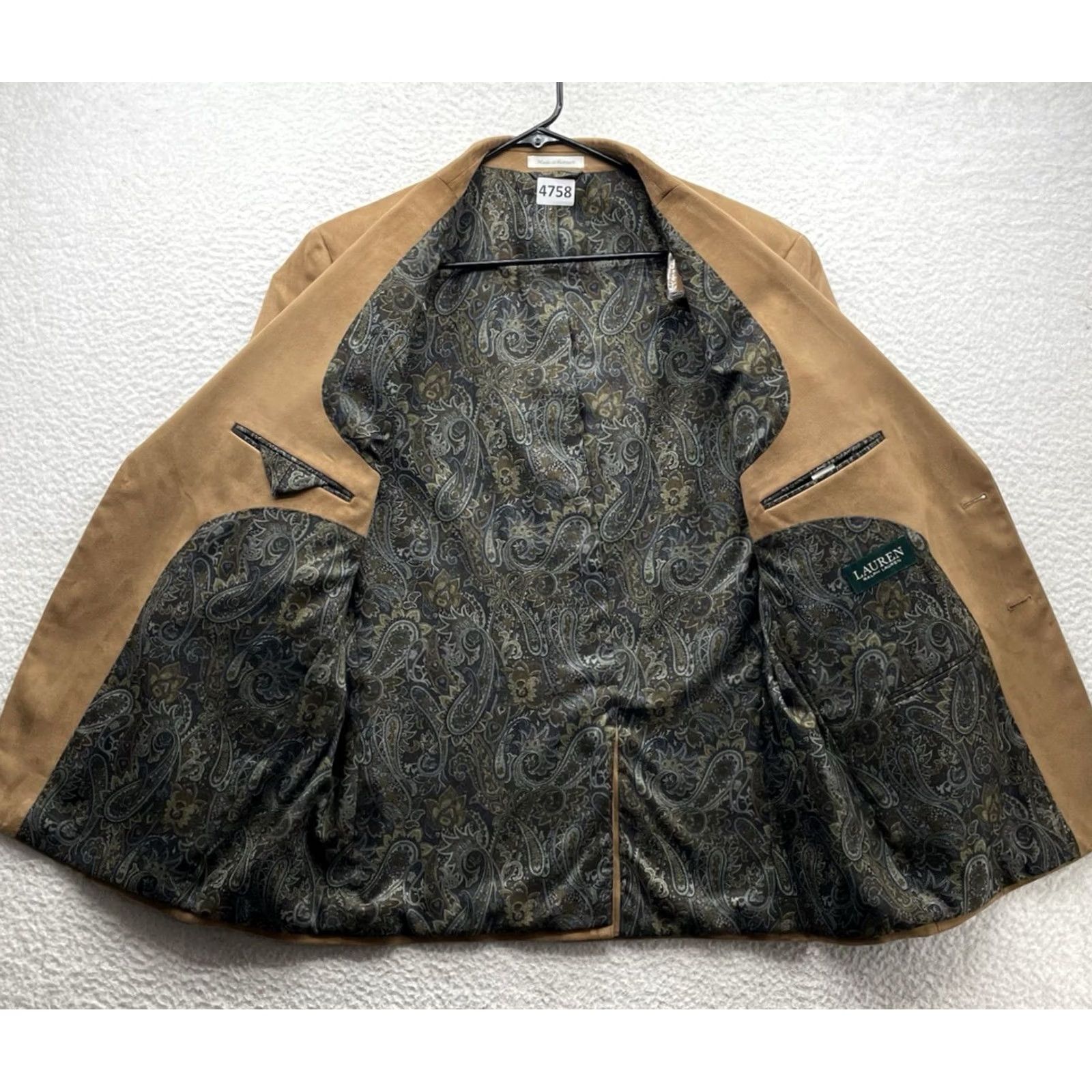 Ralph Lauren Lauren Ralph Lauren Blazer Mens 44R Brown Paisley Lined Stretch Polyester Size 44R - 7 Thumbnail