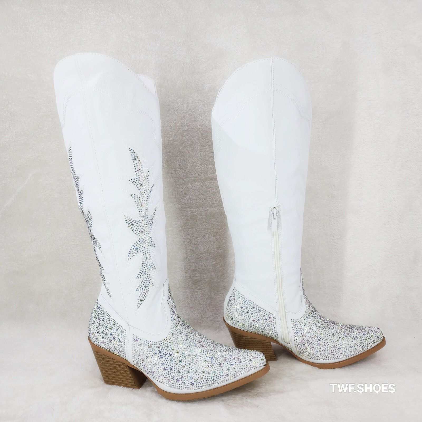 Other Annie White Leatherette With Rhinestones Country Glam Wester Size US 10 / IT 40 - 6 Thumbnail