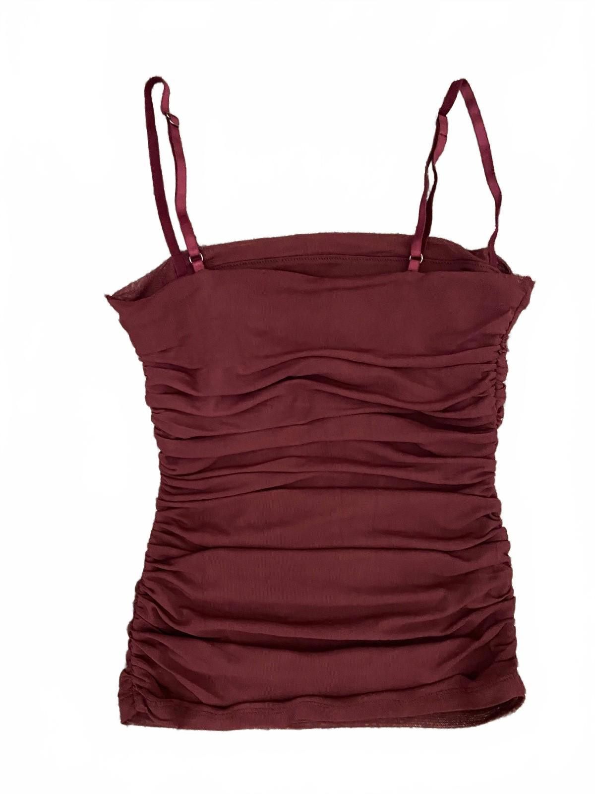 Other OPEN EDIT Ruched Sheer Mesh Top in Burgundy (SMALL) Size S / US 4 / IT 40 - 2 Thumbnail