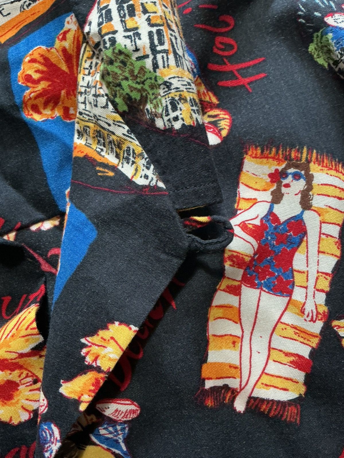 Vintage VTG Utility Pin Up Girl Hibiscus Loop Collar Hawaiian Shirt Size US M / EU 48-50 / 2 - 8 Thumbnail