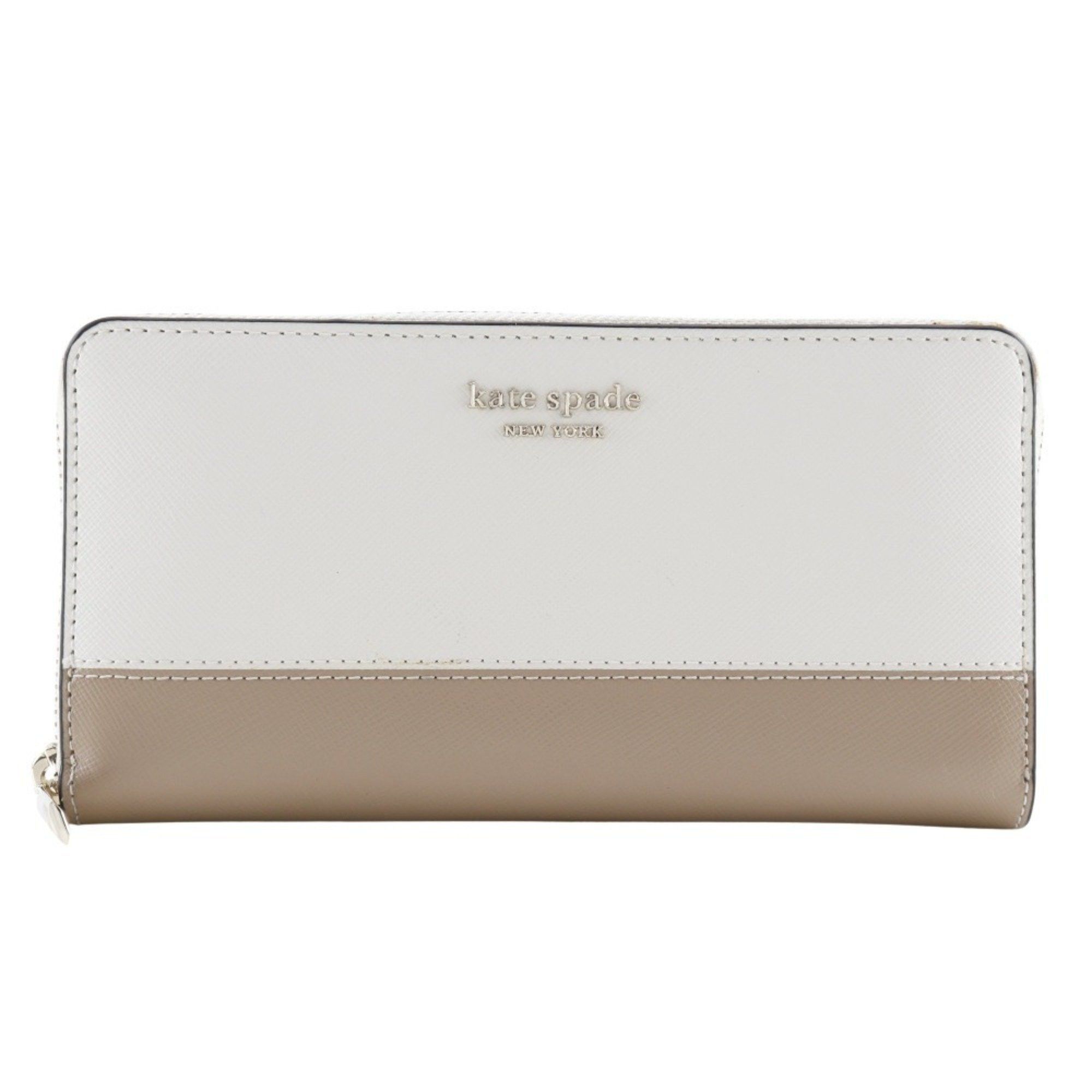 Kate Spade Kate Spade Round Long Wallet Spencer Bicolor PWR00281 Leather White/Beige Zip Around Women's I111624206 Size ONE SIZE - 1 Thumbnail