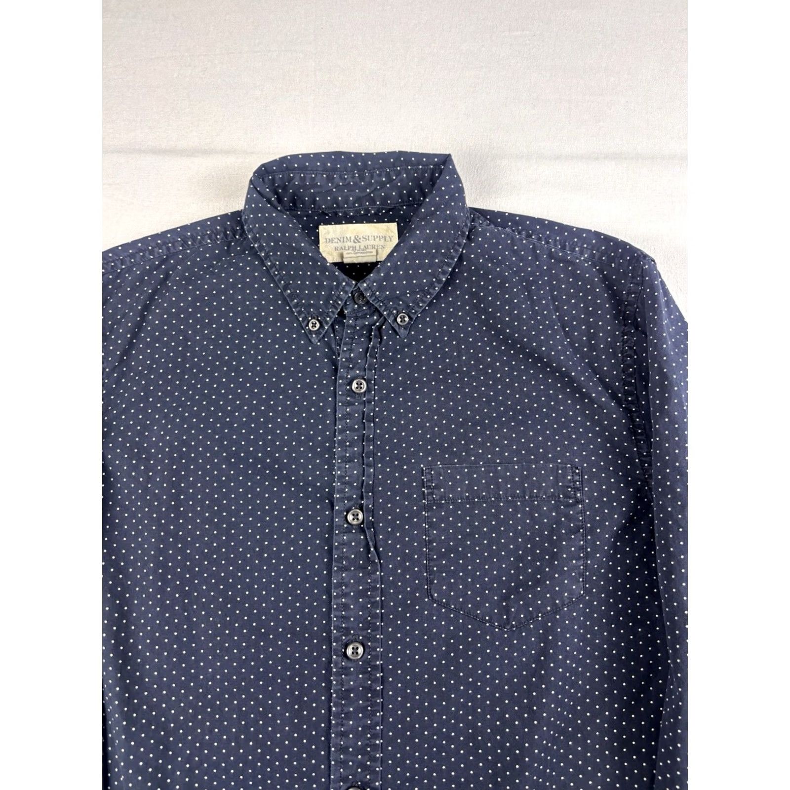 Vintage Denim & Supply Ralph Lauren Shirt Button-Up Long Sleeve Polka Dot Blue M Mens Regular Button Up Shirt Size US M / EU 48-50 / 2 - 2 Thumbnail