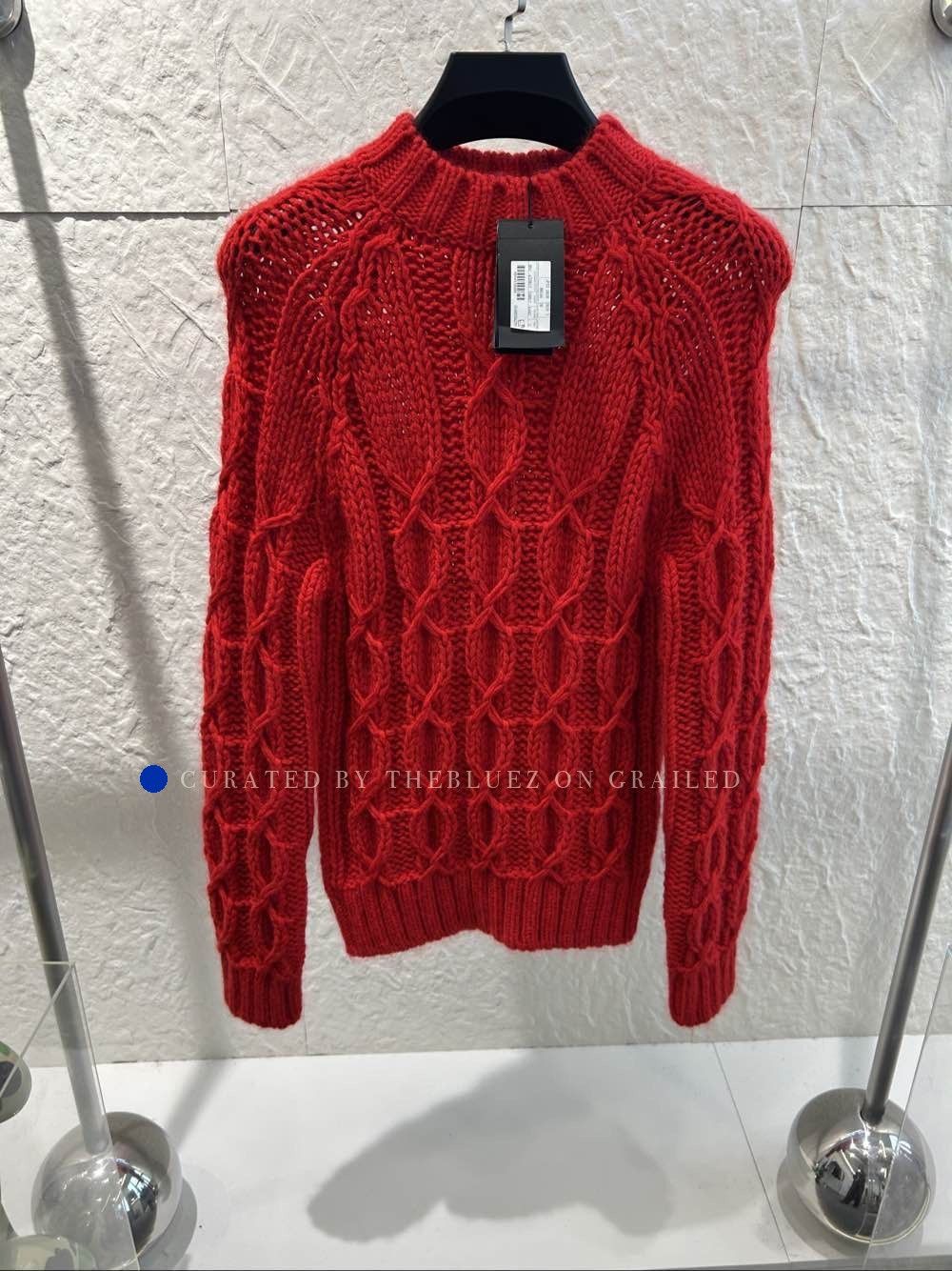 Saint Laurent Paris Cable Knit Sweater in Red Size US S / EU 44-46 / 1 - 1 Thumbnail