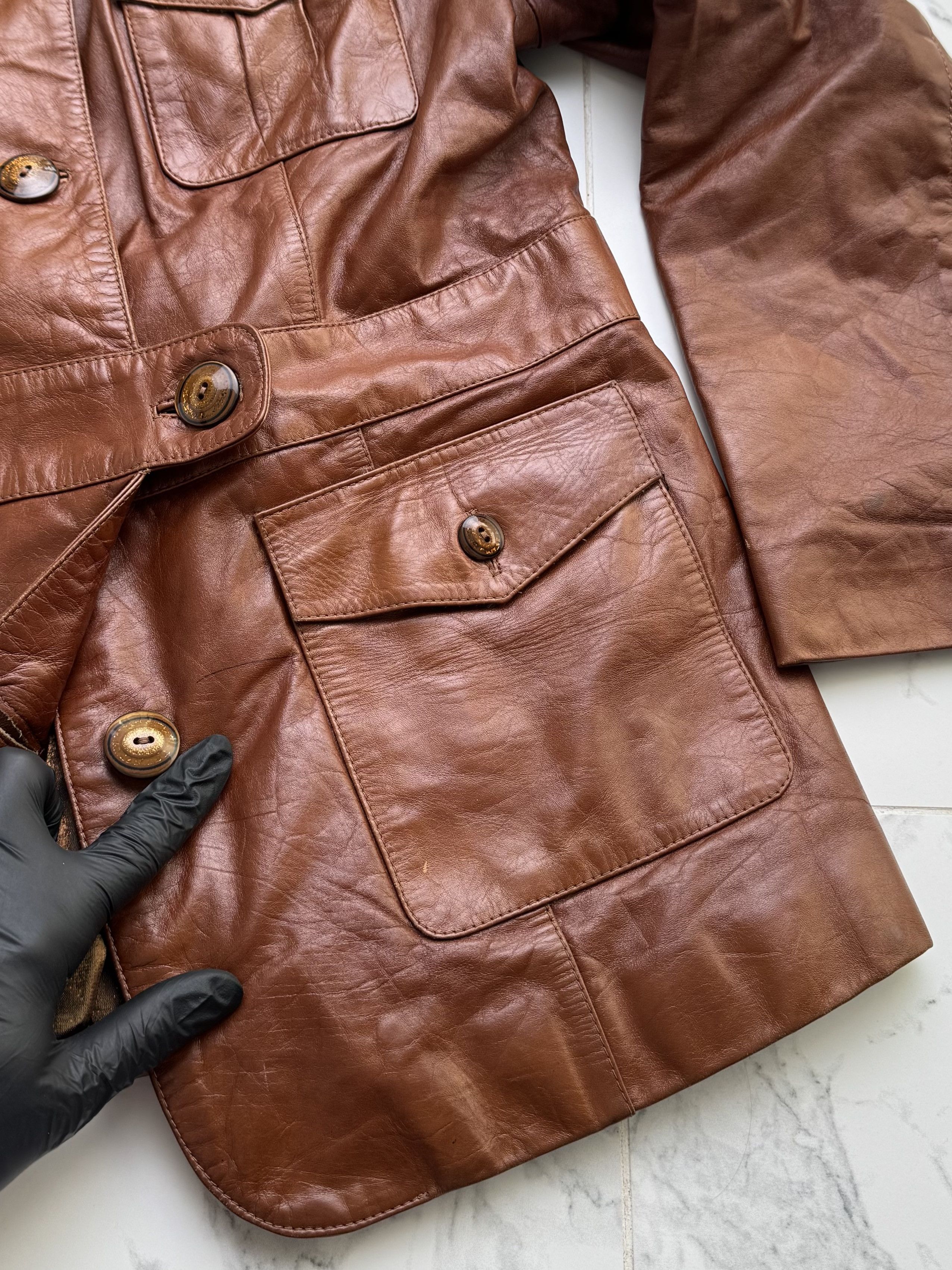 Genuine Leather Vintage Leather Utility Jacket Women Safari Retro Buttoned Size M / US 6-8 / IT 42-44 - 6 Thumbnail