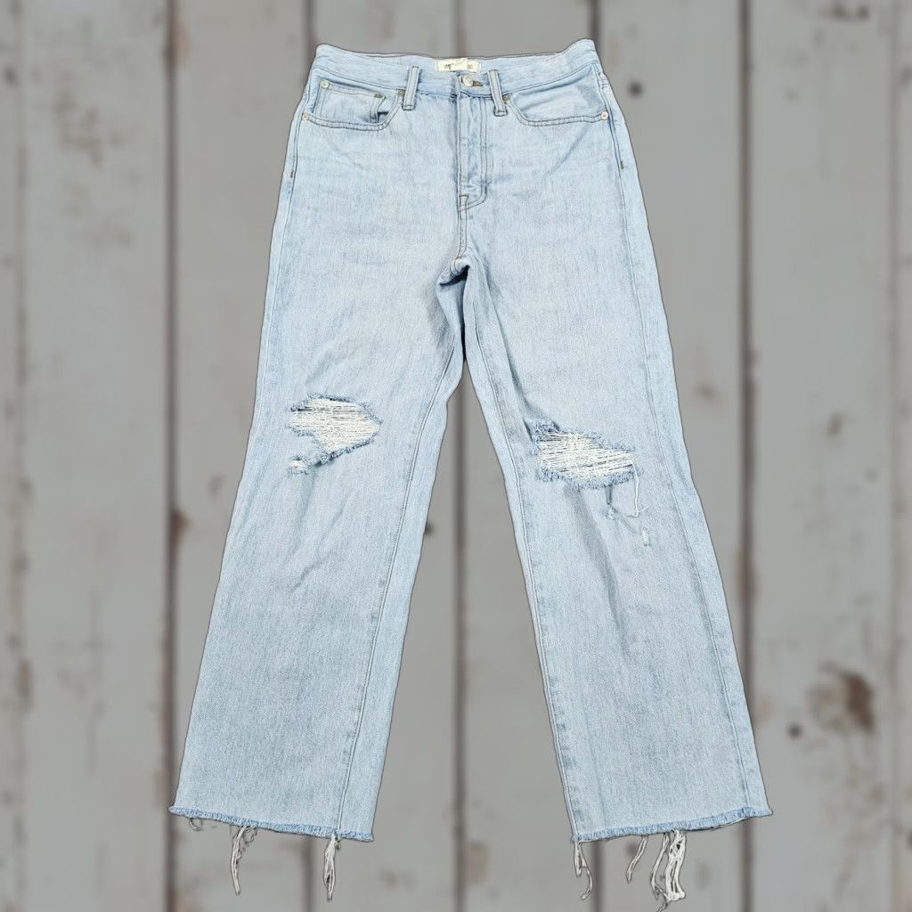 Madewell VINTAGE Madewell Jeans Womens Regular Fit Straight Leg Distressed Light Wash Blue 24x27 Size 42" / US 20 - 1 Thumbnail