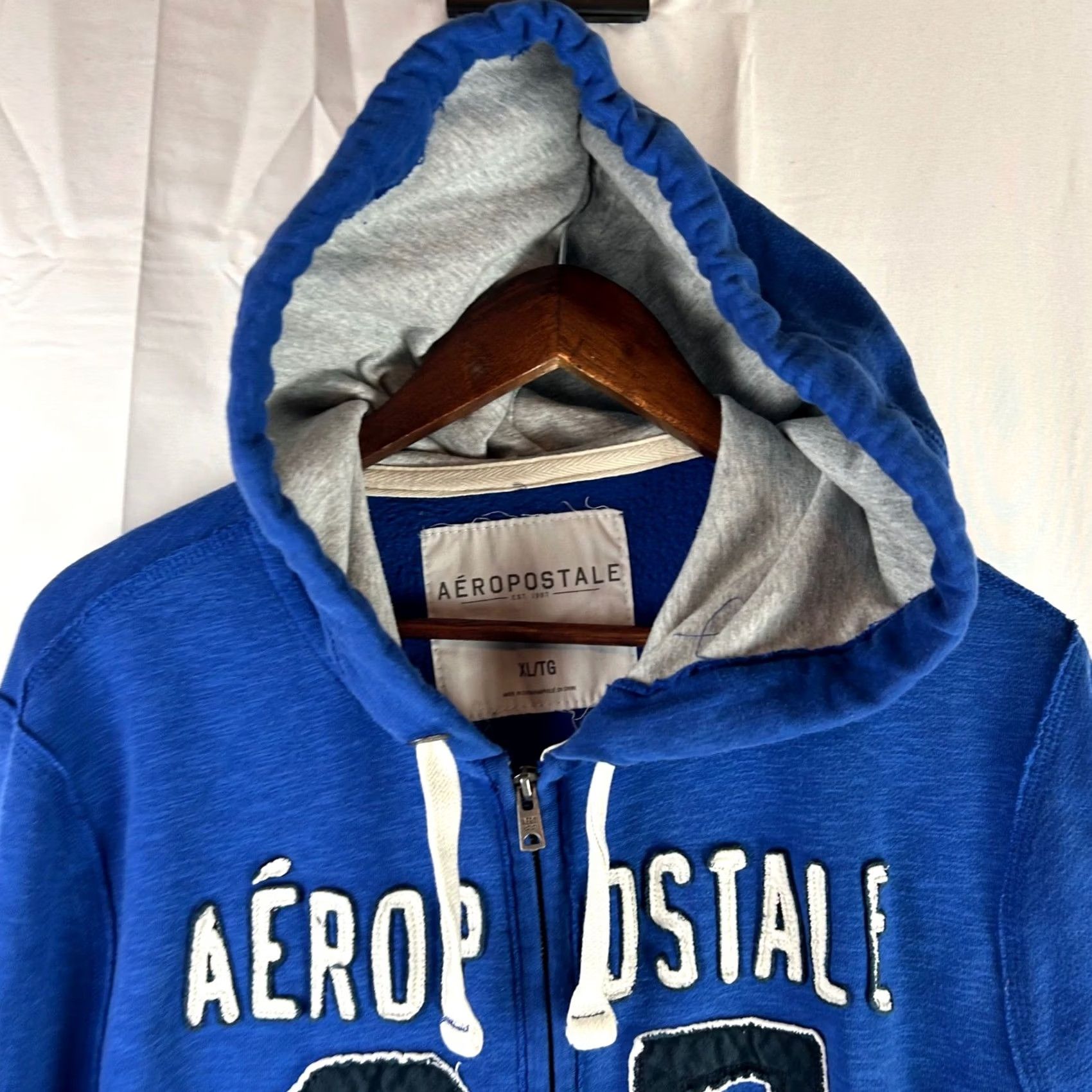 Aeropostale Aeropostale Hoodie Mens XL Blue 87 Applique Full Zip Slub Knit Fleece Size US XL / EU 56 / 4 - 2 Thumbnail