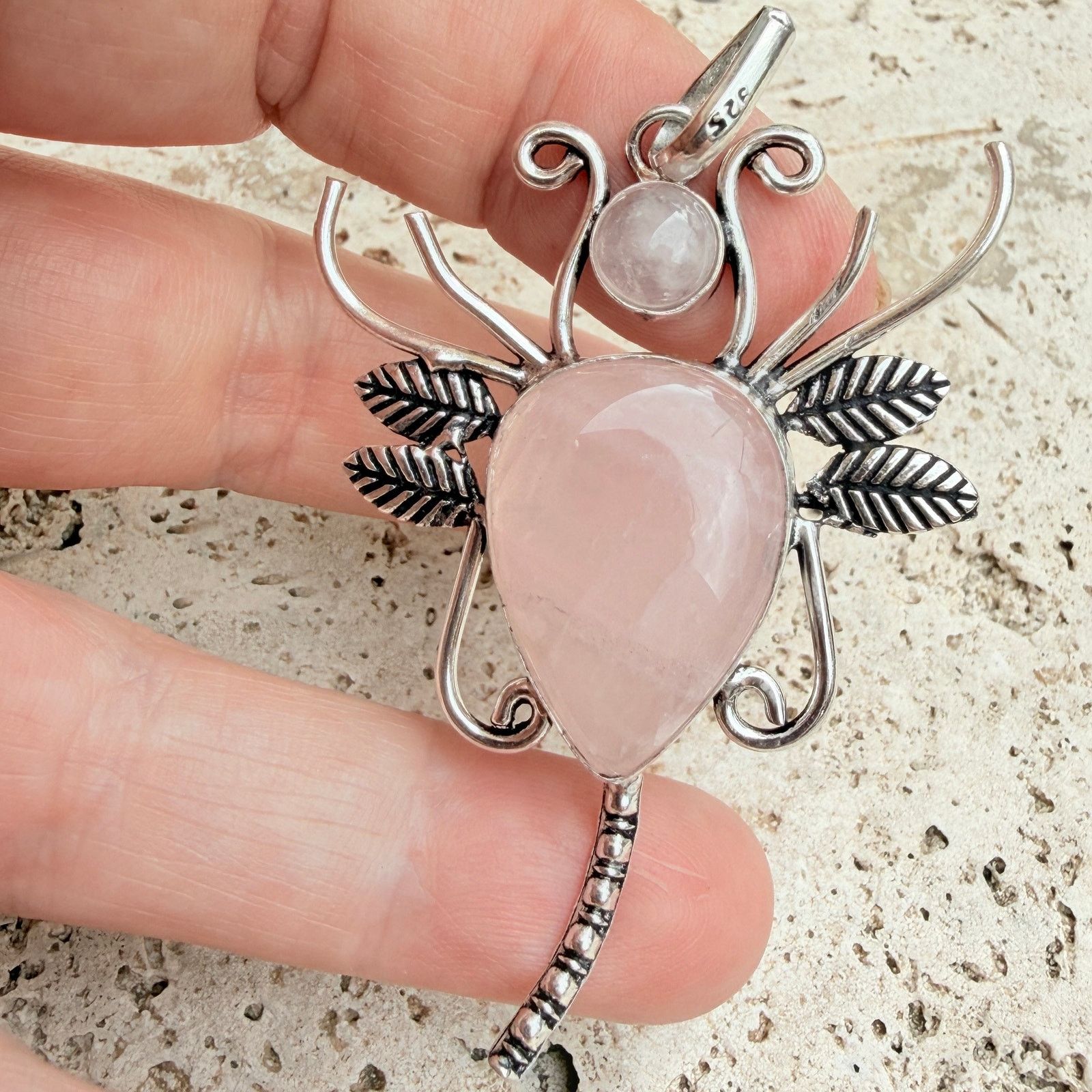 The Unbranded Brand Rose Quartz Butterfly Pendant 925 Silver Overlay Size ONE SIZE - 3 Thumbnail