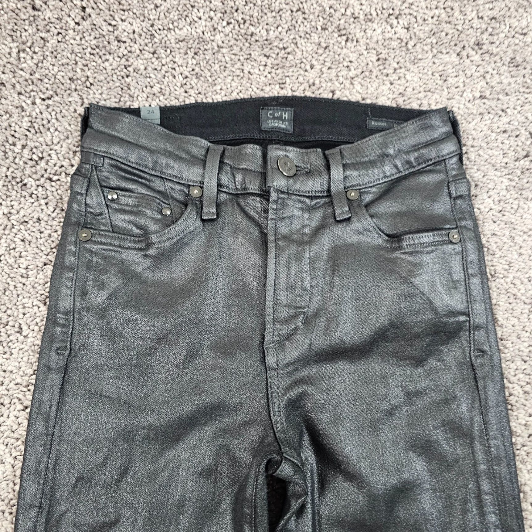 Citizens Of Humanity VINTAGE Citizens of Humanity Skinny Jeans Women 24 Black Coated Denim High Rise Stretch 2000s Size 42" / US 20 - 2 Thumbnail