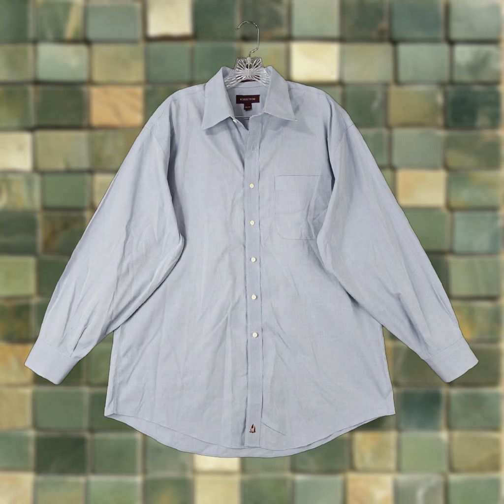 Nordstrom Nordstrom Dress Shirt Blue Long Sleeve Button-Down 16.5 Adult Mens Size 42R - 1 Thumbnail