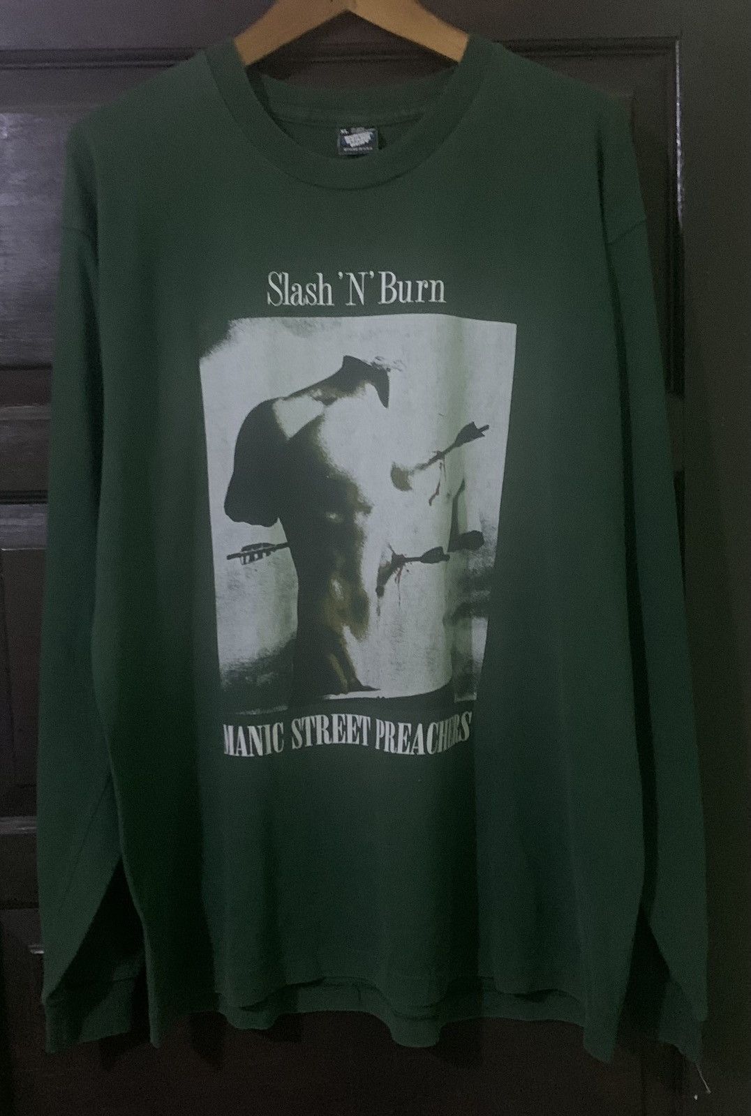 image of Band Tees x Screen Stars Vintage Manic Street Preachers Slash ‘N’ Burn Ls,oasis in Green (Size XL)