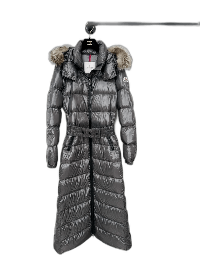 Moncler Moncler Long Down Jacket with Fur Collar Size L / US 10 / IT 46 - 1 Thumbnail