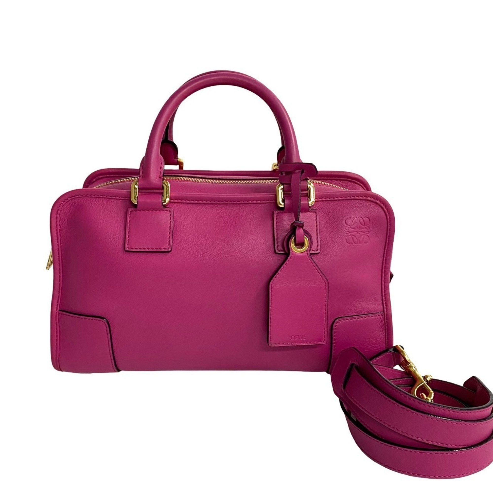 image of Loewe Amazona 28 Leather 2Way Handbag Boston Bag Shoulder Pink 62290, Women's