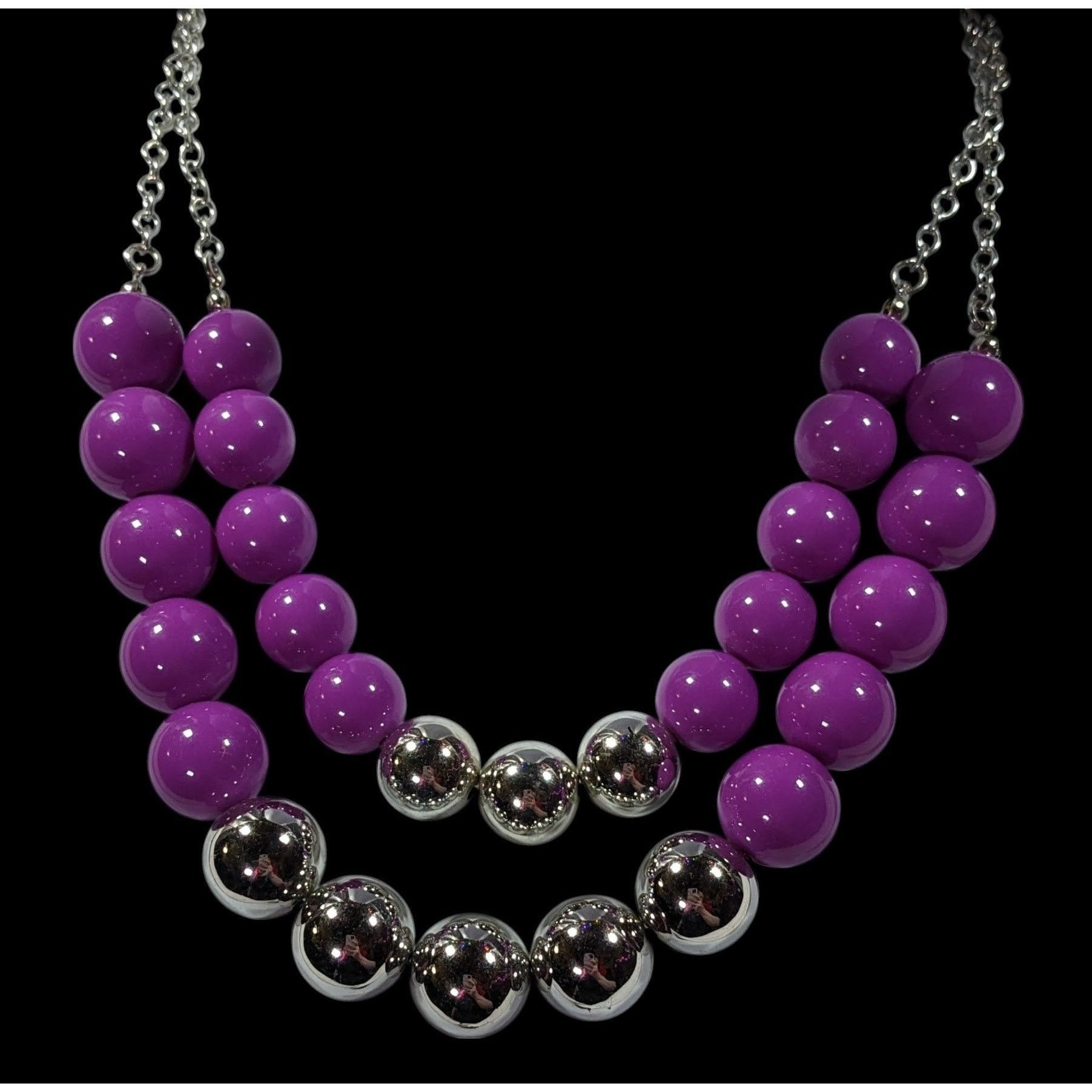 Other Retro 80s Style Purple And Silver Chunky Beaded Multilayer N Size ONE SIZE - 2 Thumbnail