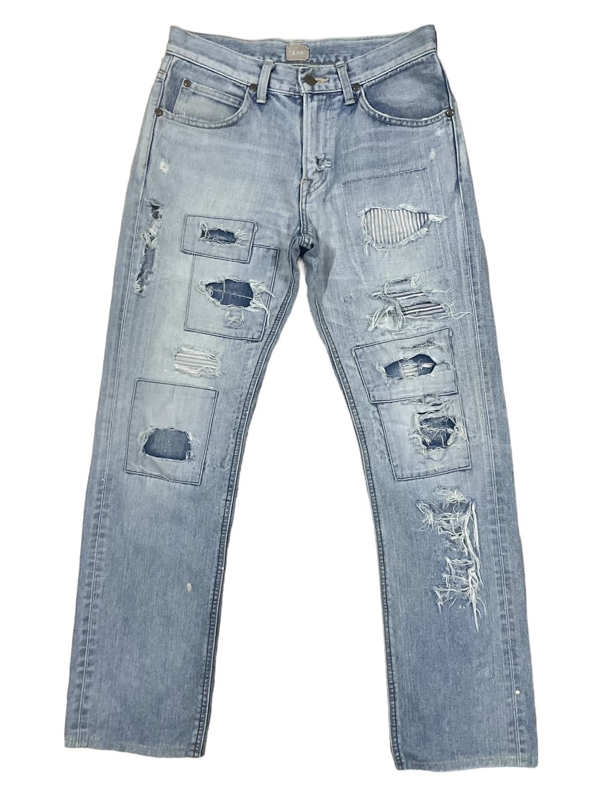 image of Distressed Denim x Lee Vintage 90's Lee Cowboy Rider Sanforized Boro Sishoko Jeans in Blue Denim (S