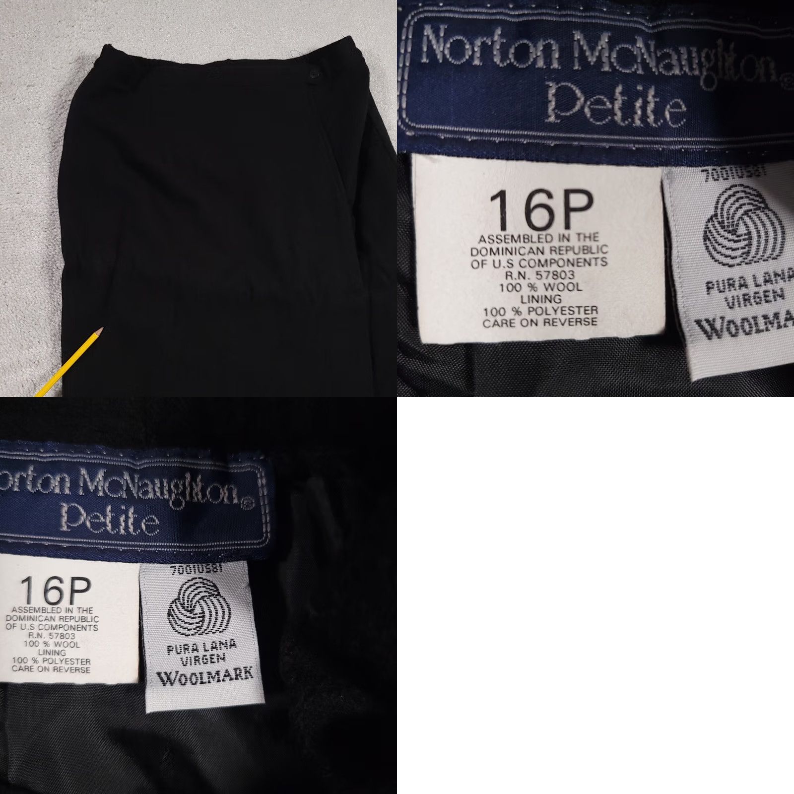 Vintage VINTAGE Norton McNaughton Wool Pencil Skirt Women's 16P Petite Black Lined 80s Size 38" / US 16 / IT 52 - 9 Thumbnail
