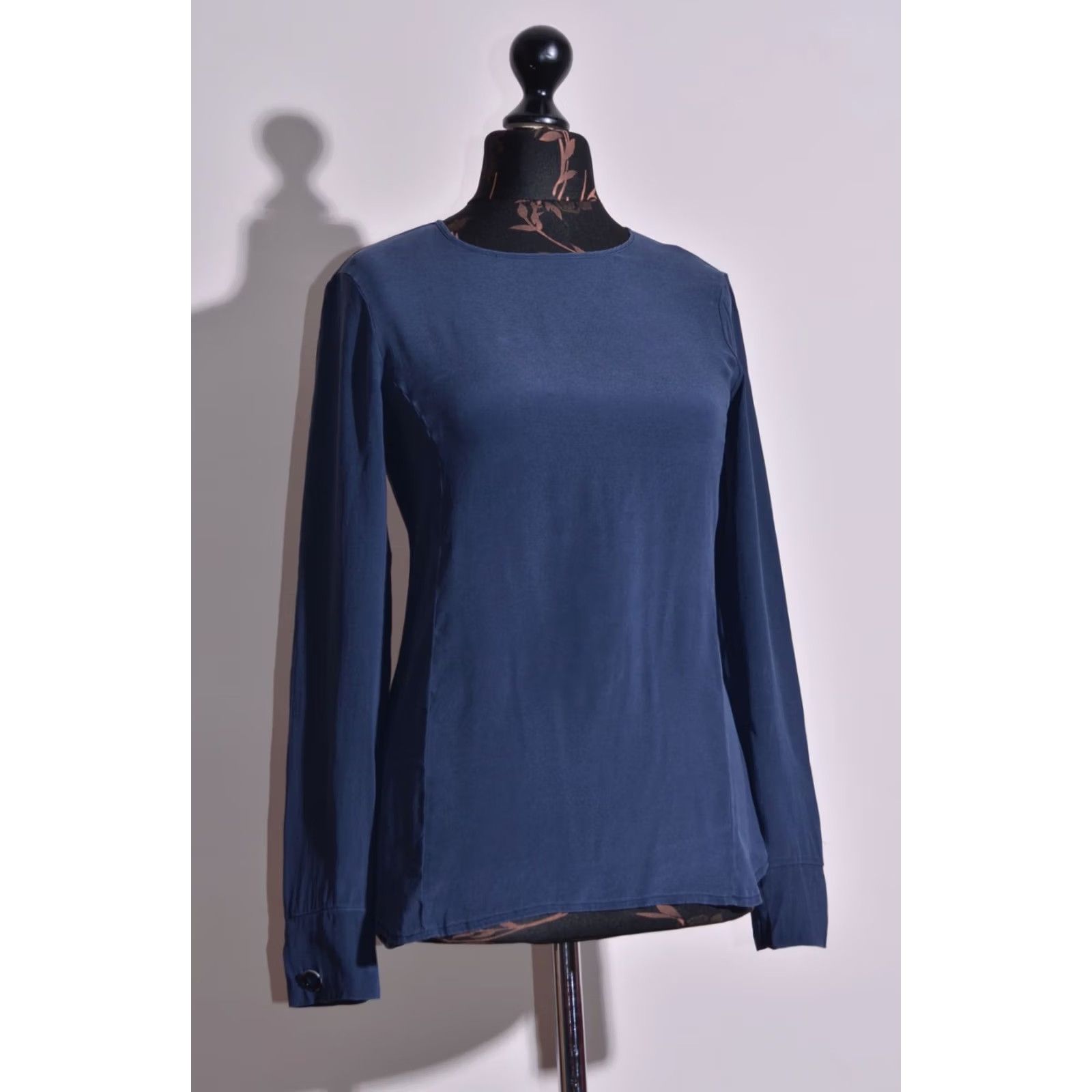 Vintage Manila Grace Women's Blouse Shirt Long Sleeve Silk 100% Size 40 Blue Top Size S / US 4 / IT 40 - 2 Thumbnail