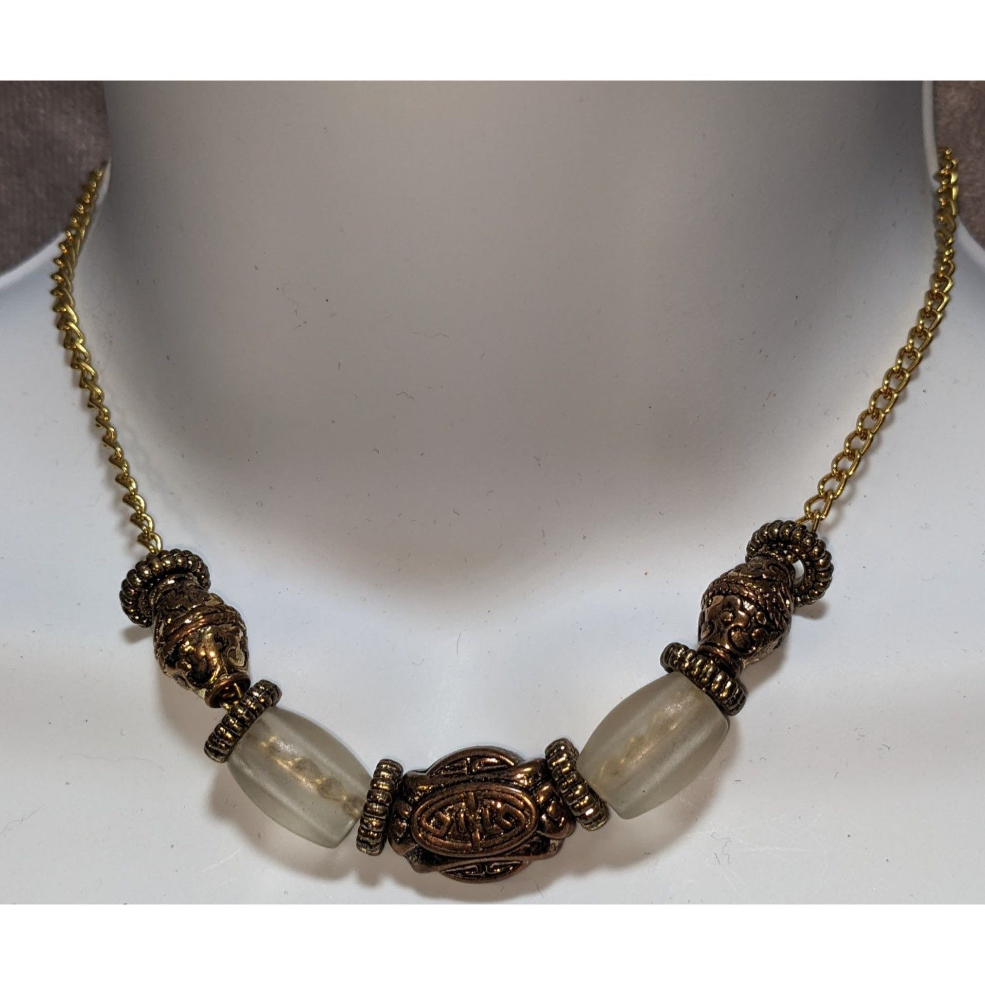 Other Vintage Gold-Tone & Frosted Glass Bead Necklace With Ornate Size ONE SIZE - 1 Thumbnail