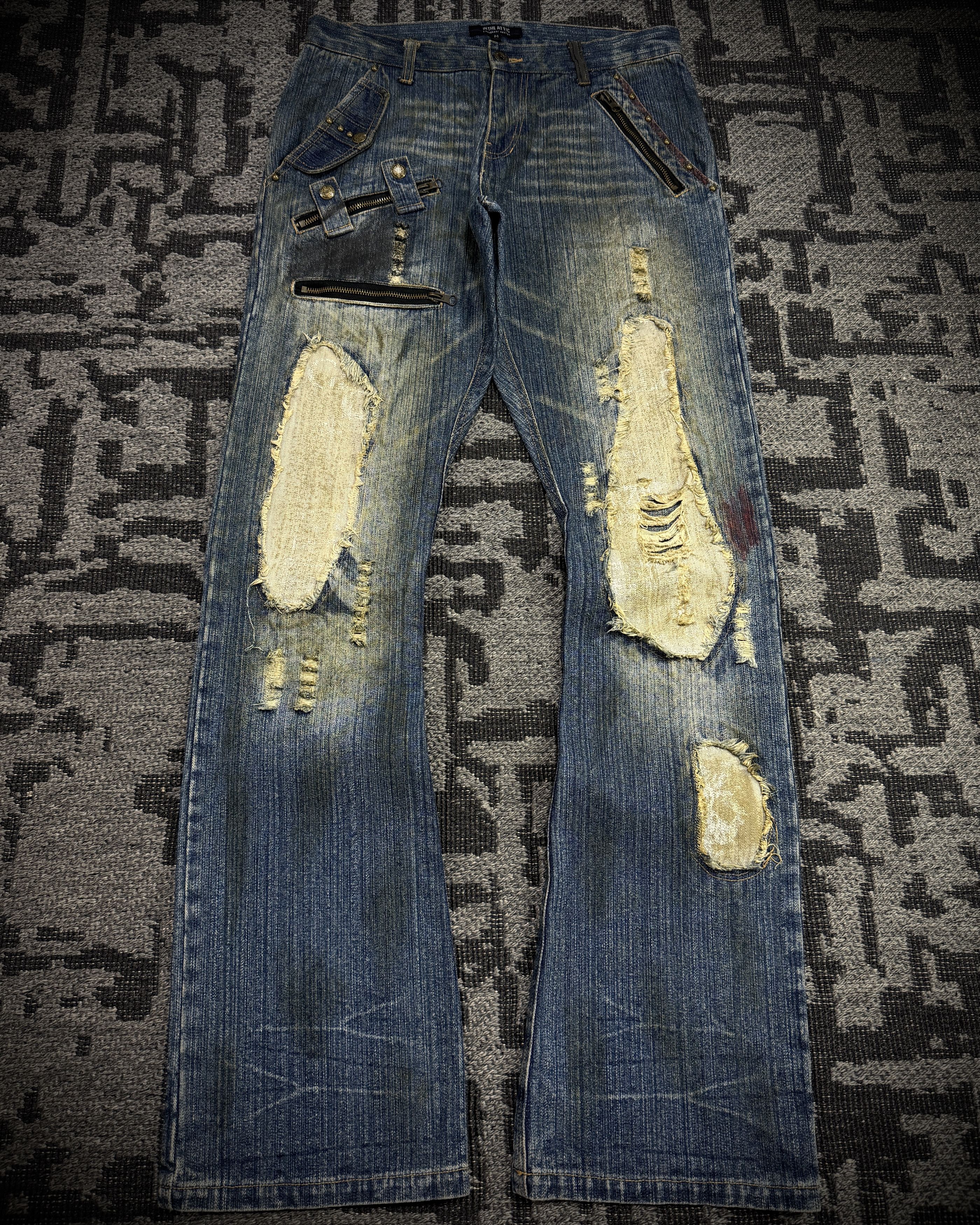 In The Attic In The Attic Dirty Distressed Multi-Zip Bootcut Denim Size US 33 - 1 Thumbnail