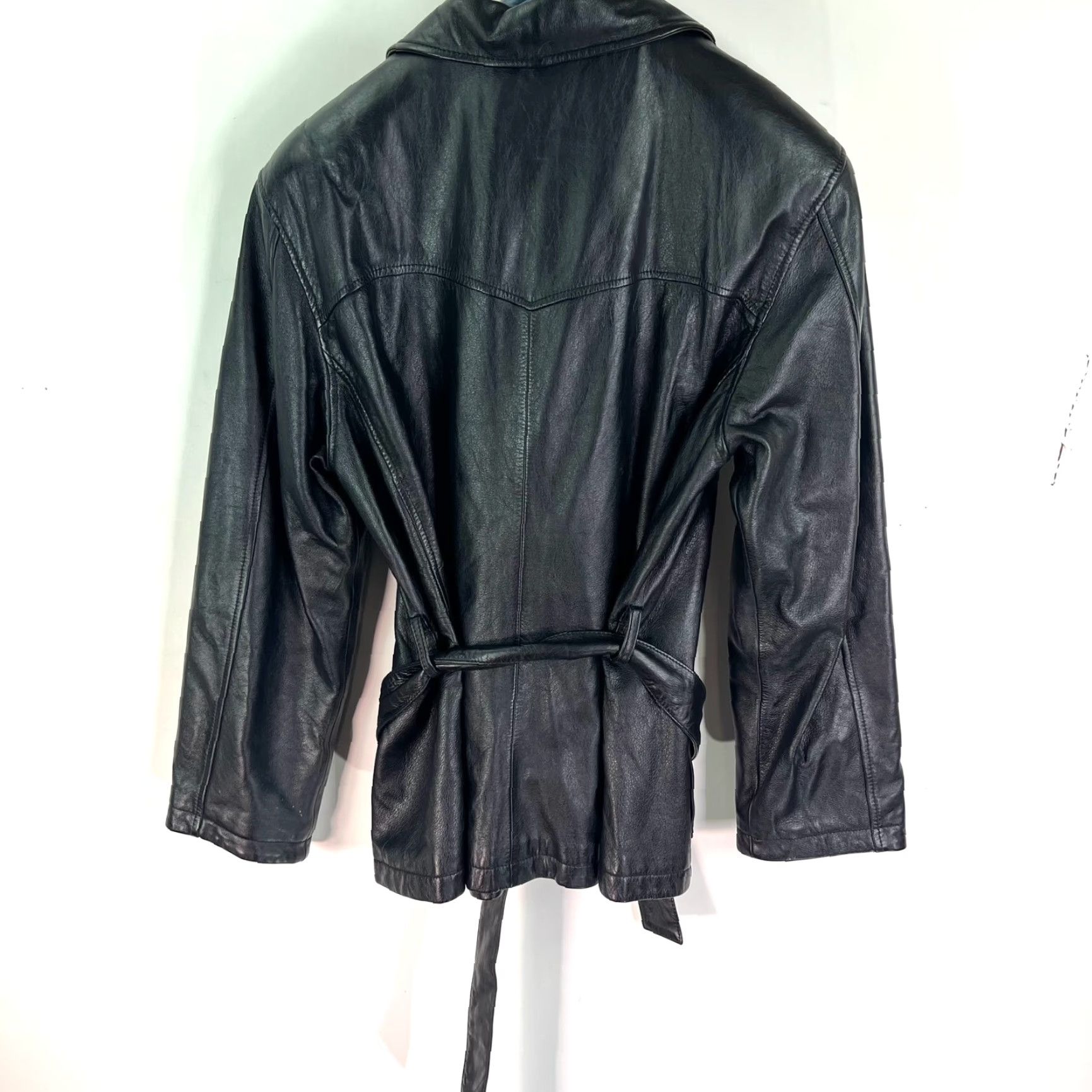 Vintage Wilsons Leather Black Coat Mid-Length Tie Belt Women's Size Large L Satin Jacket Size L / US 10 / IT 46 - 5 Thumbnail