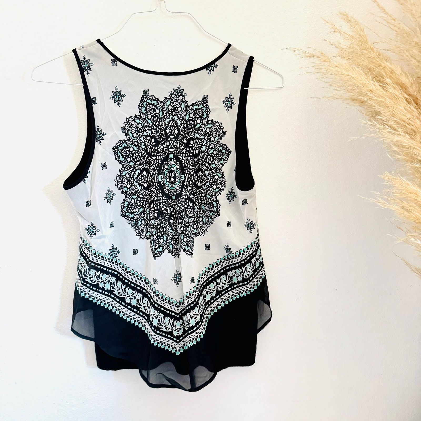 Vintage VINTAGE Black White Aqua Double Layer Ruffle Tank Top Blouse Size L / US 10 / IT 46 - 6 Thumbnail