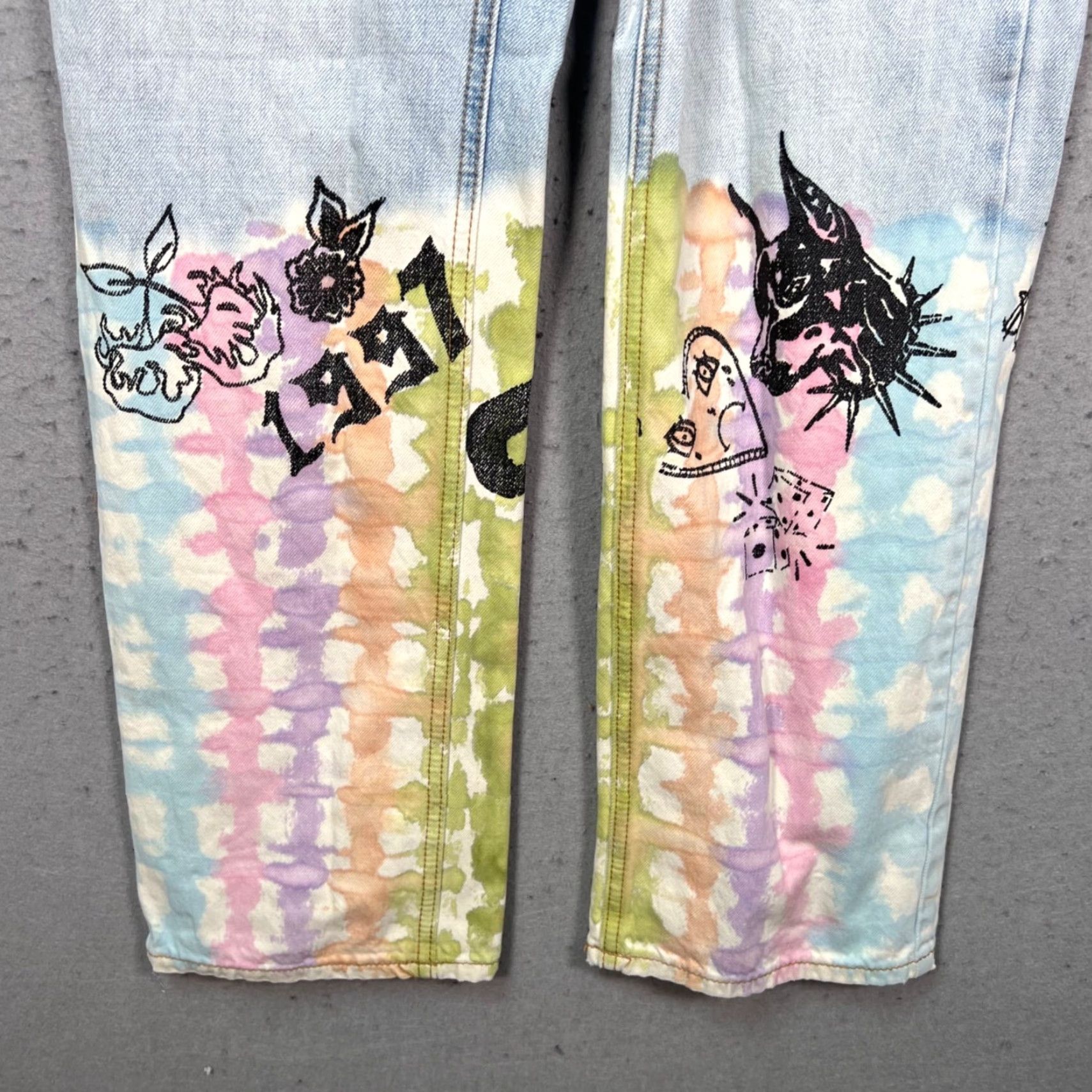 Bdg BDG Womens Jeans 27 Cowboy Tie-Dye Denim Mid-Rise 5-Pocket Straight Blue Denim Vintage No XS-? Size 27" / US 4 / IT 40 - 6 Thumbnail