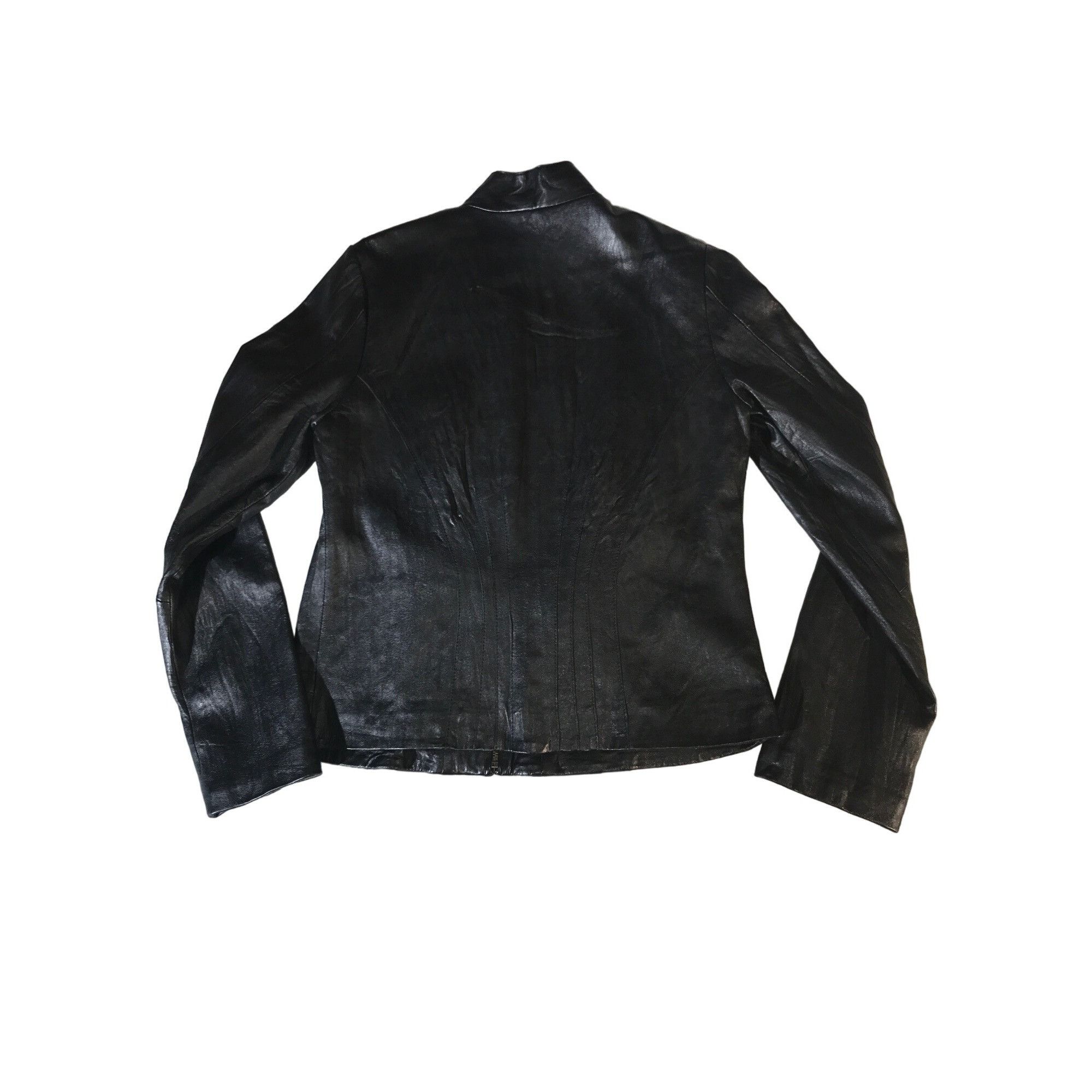 Vintage XCVI Women's Black Leather Multi-Seamed Full Zip Jacket Size L / US 10 / IT 46 - 2 Thumbnail