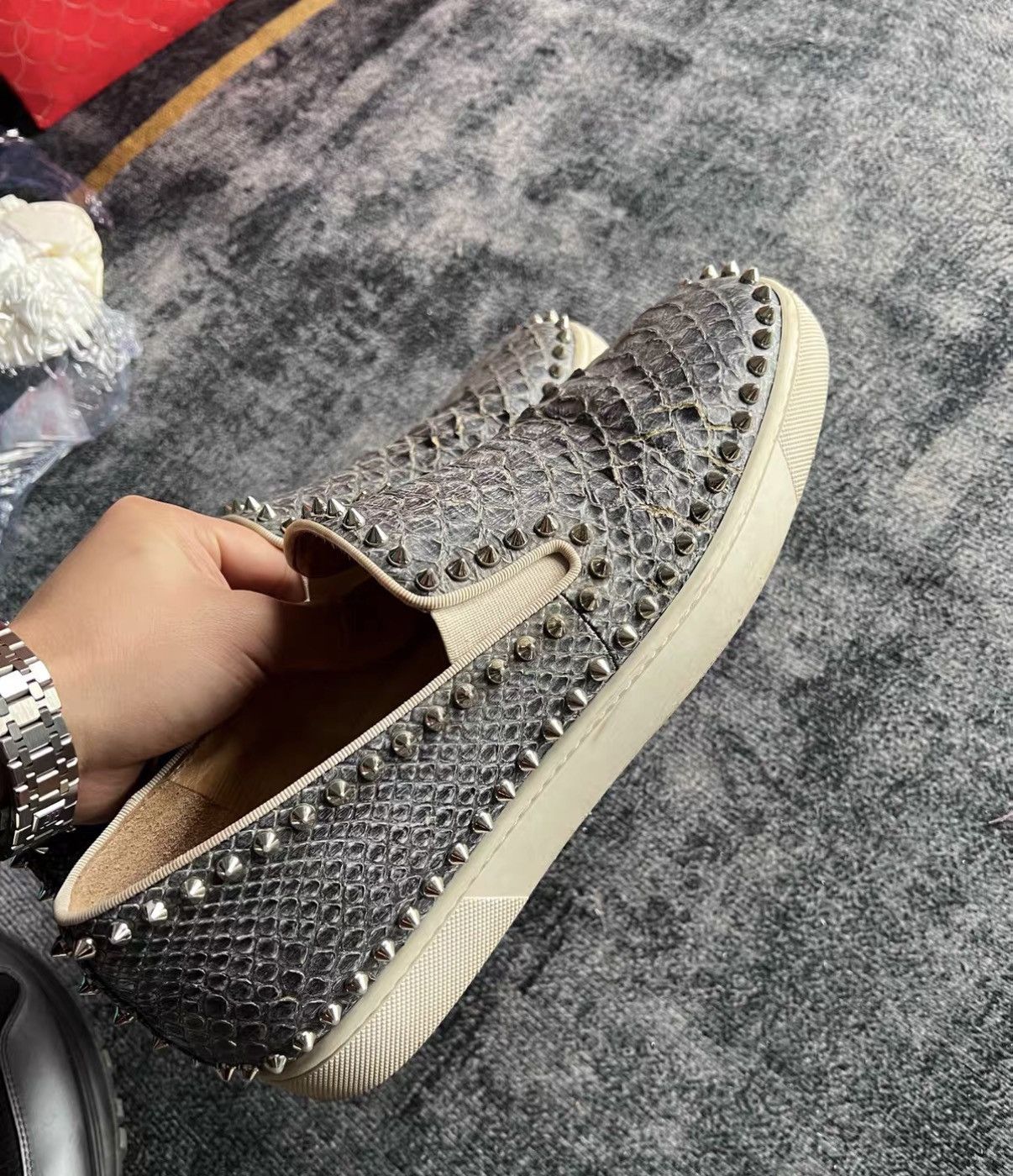 Christian Louboutin Christian Louboutin Batik Snakeskin Studded Shoes J42 Size US 9.5 / EU 42-43 - 2 Thumbnail