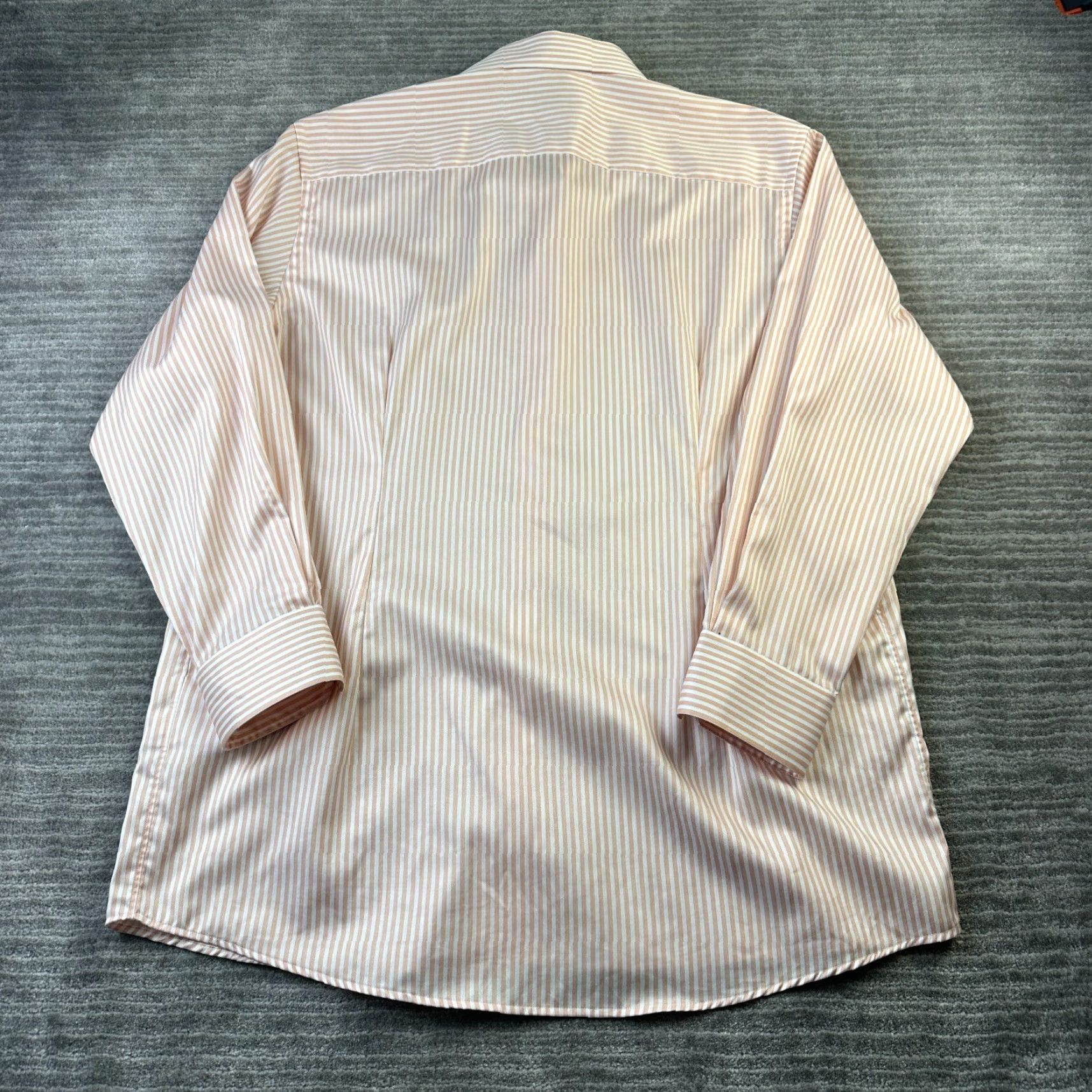 Eton Eton Shirt Dress Shirt Mens XL 17 43 Orange Striped Contemporary Fit Button-Down Collar Mens Top Cuff Barrel Cuff Cotton Wide Size 46R - 2 Thumbnail