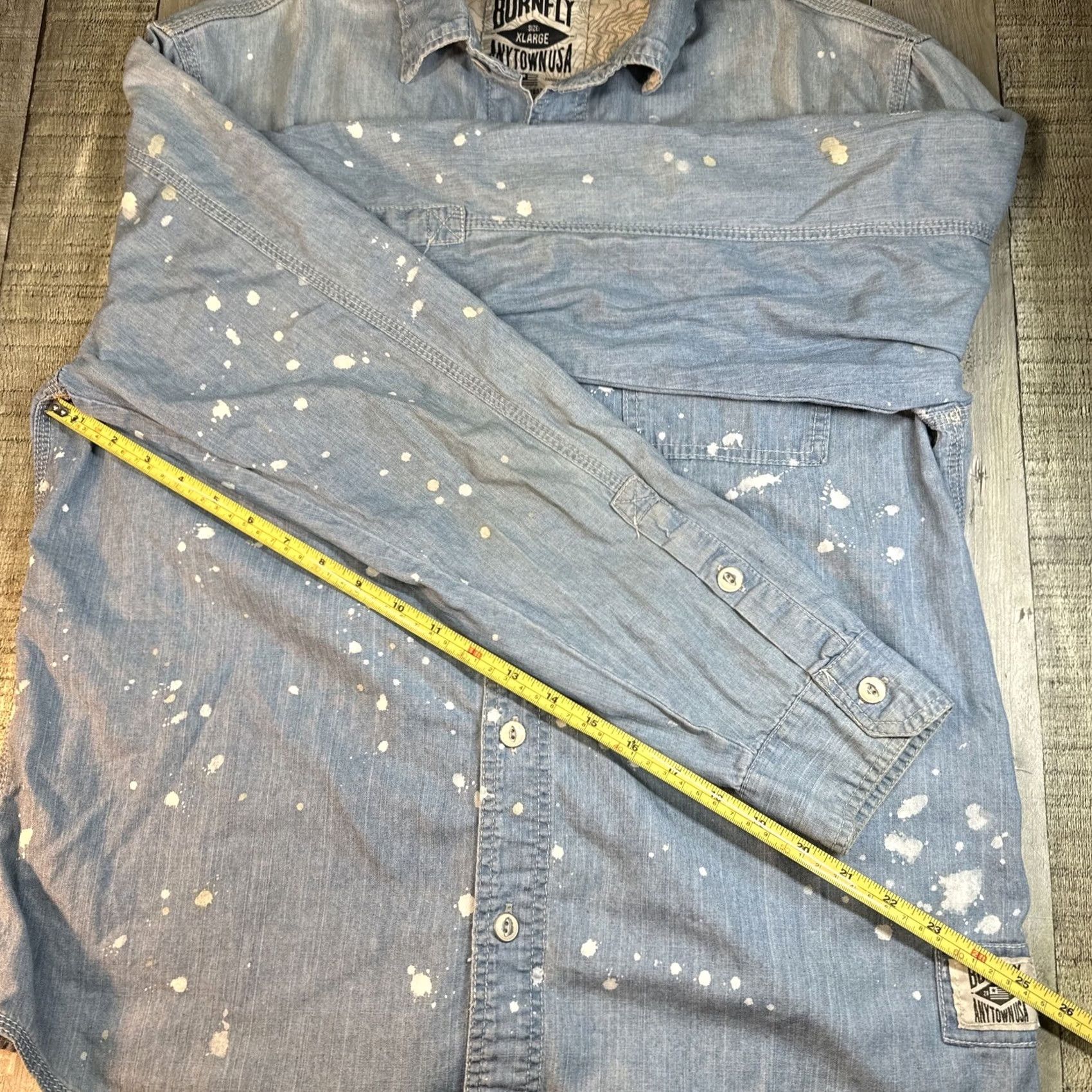 X-LARGE Bornfly Button-Up Denim Shirt XL Men Blue Long Sleeve Regular Fit X-Large Size US XL / EU 56 / 4 - 5 Thumbnail