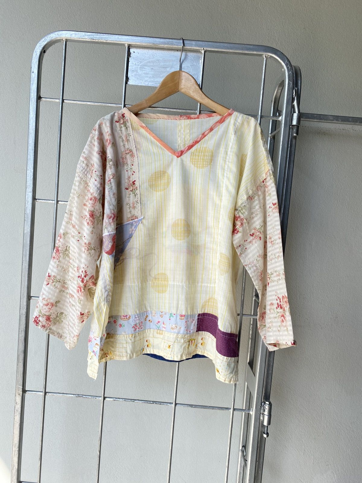 Designer × Japanese Brand Light Yellow Vintage Floral Blouse Size M / US 6-8 / IT 42-44 - 11 Thumbnail