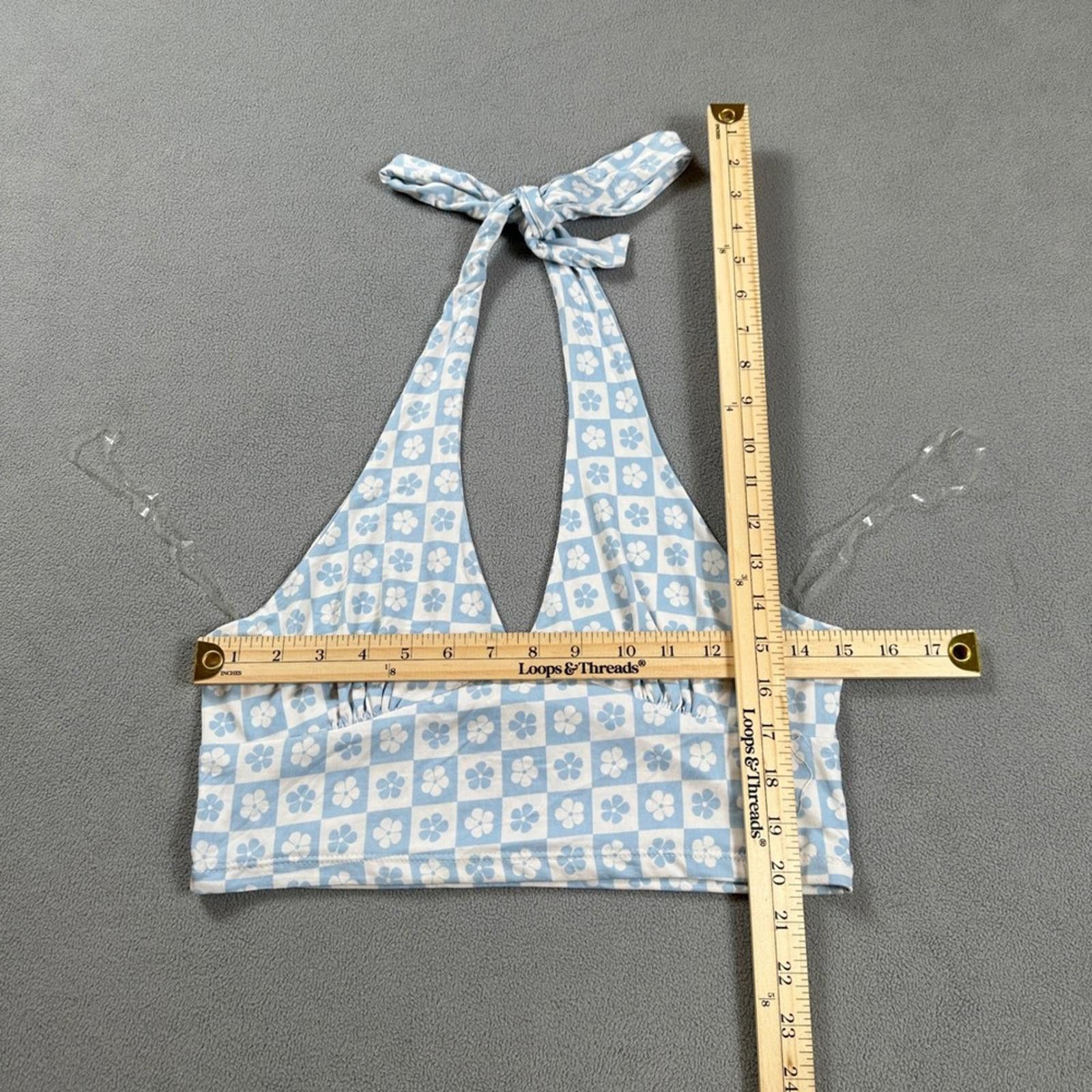 Rsq RSQ Halter Crop Top XL Blue White Flower Print Tie Neck Tank Size XL / US 12-14 / IT 48-50 - 2 Thumbnail