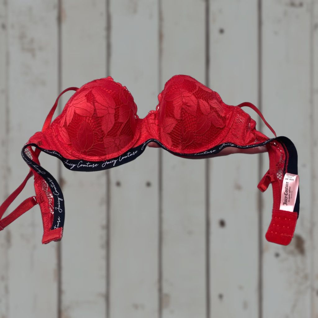 Juicy Couture Juicy Couture Bra Red Lace Padded Push Up 36C Hook & Eye Women’s Shirt? Size ONE SIZE - 1 Thumbnail