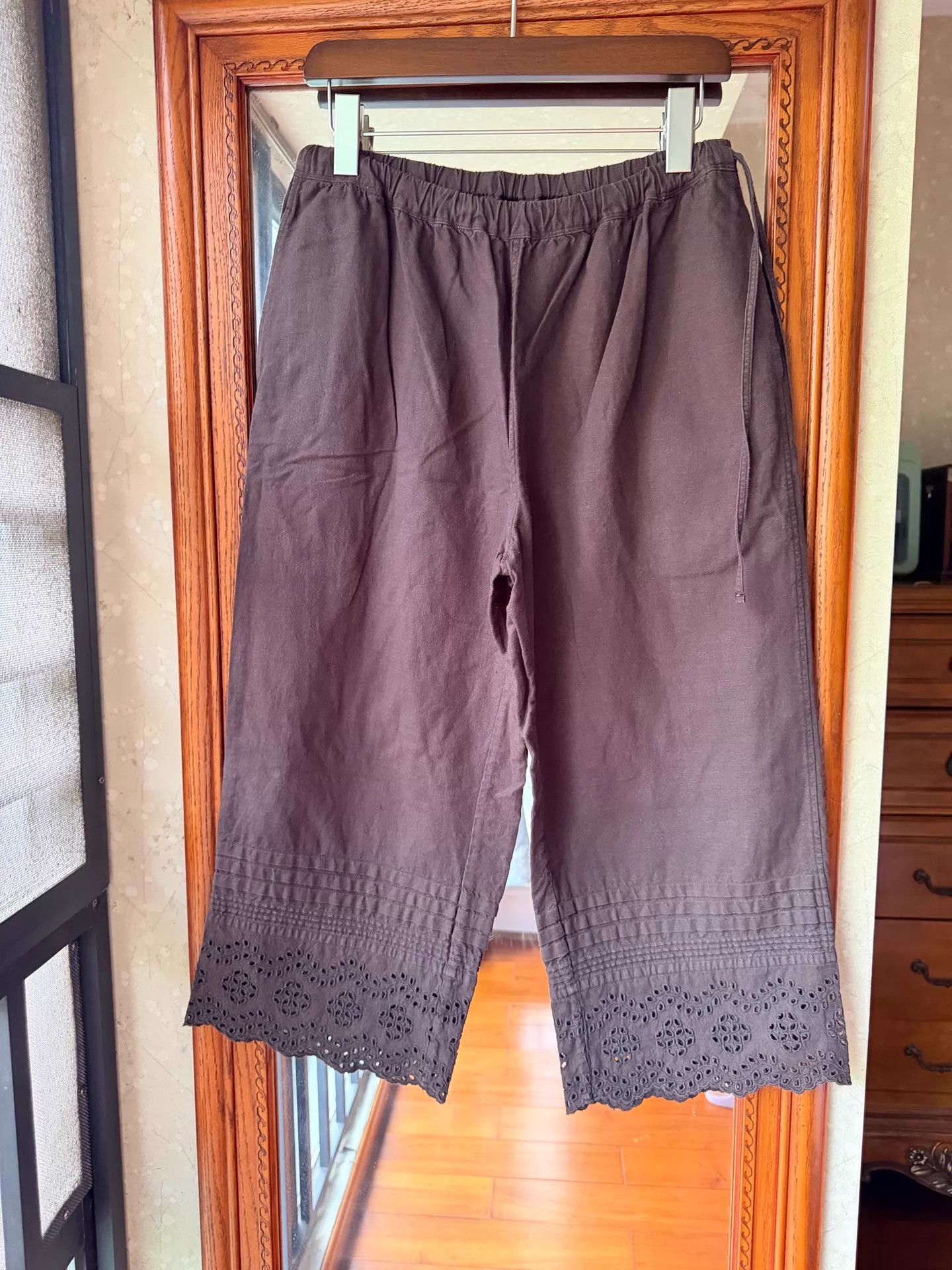 45rpm 45rpm coffee linen embroidered cutout wide-leg size 2 Size 26" / US 2 / IT 38 - 1 Thumbnail