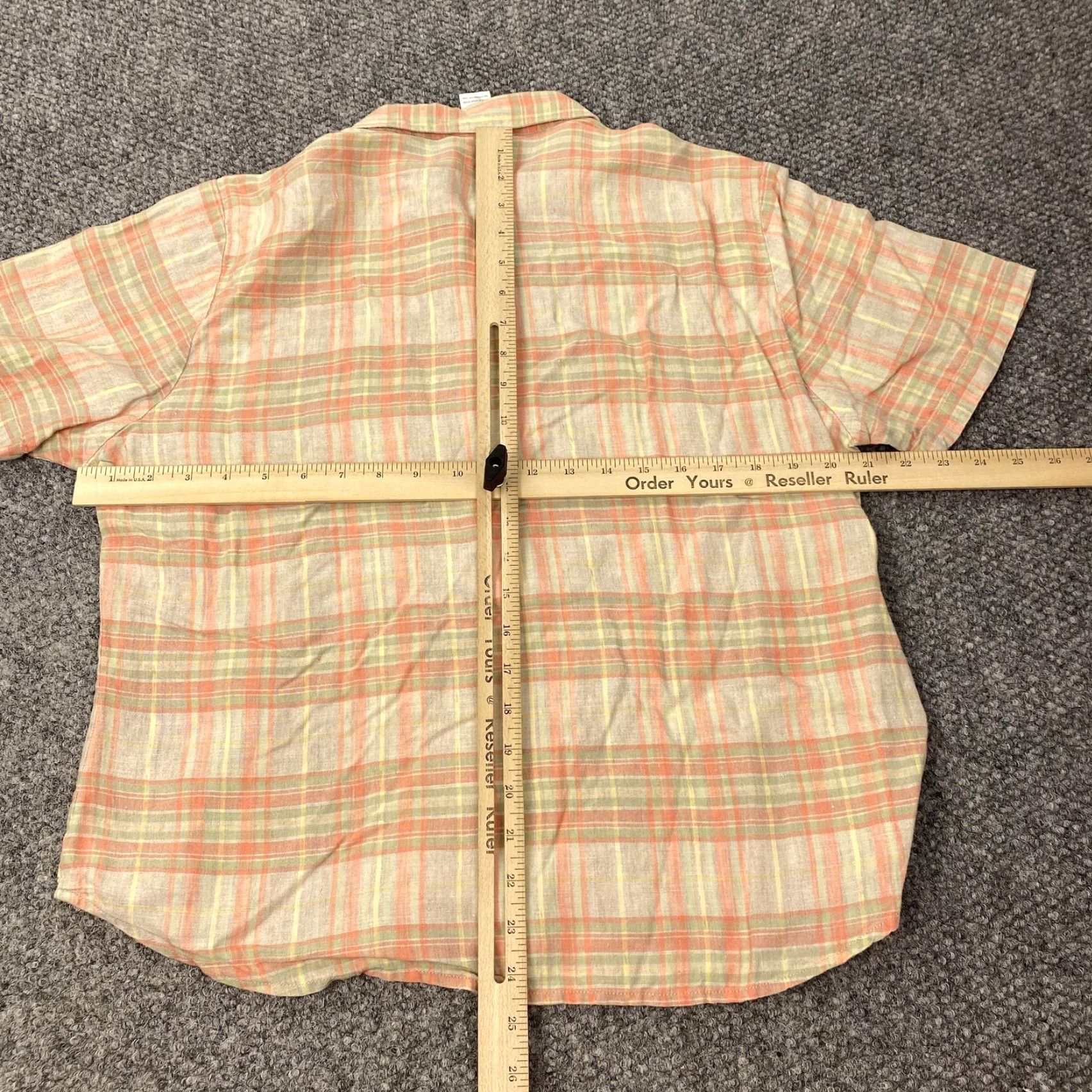 Pendleton VINTAGE Pendleton Shirt Mens Large Peach Green Plaid Linen Short Sleeve Button Front Size US L / EU 52-54 / 3 - 4 Thumbnail