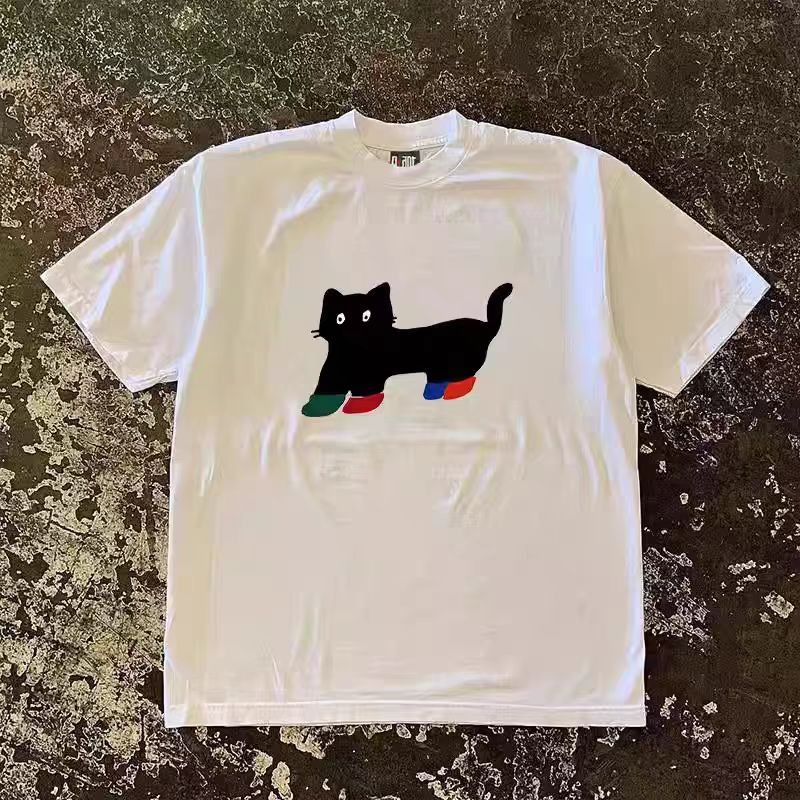 Vintage Washed retro cute cat print cotton t-shirt Size US M / EU 48-50 / 2 - 1 Thumbnail
