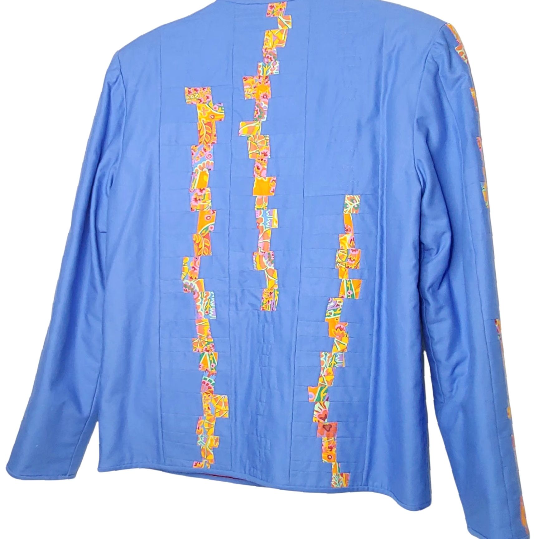 Vintage VINTAGE Lisa Columbe Jacket Tipsy Quilted Patchwork Open Front Short Blue Satin L (Regular) Women’s Jacket Painted Lining Size L / US 10 / IT 46 - 5 Thumbnail