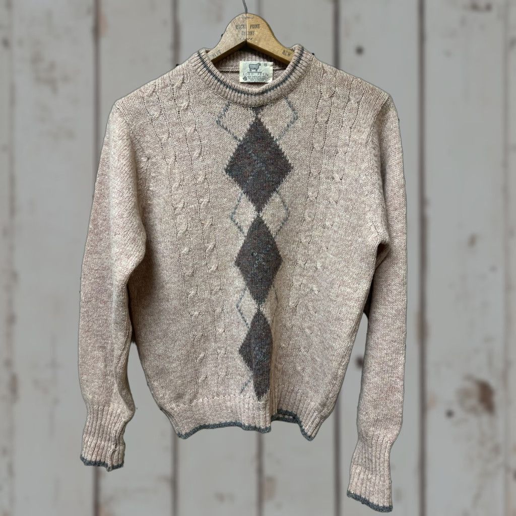 Vintage VINTAGE Lord Jeff Sweater Mens Medium Tan 100% Shetland Wool Made In Ireland Geometric Knit 80s Scotland Mens Size US M / EU 48-50 / 2 - 1 Thumbnail