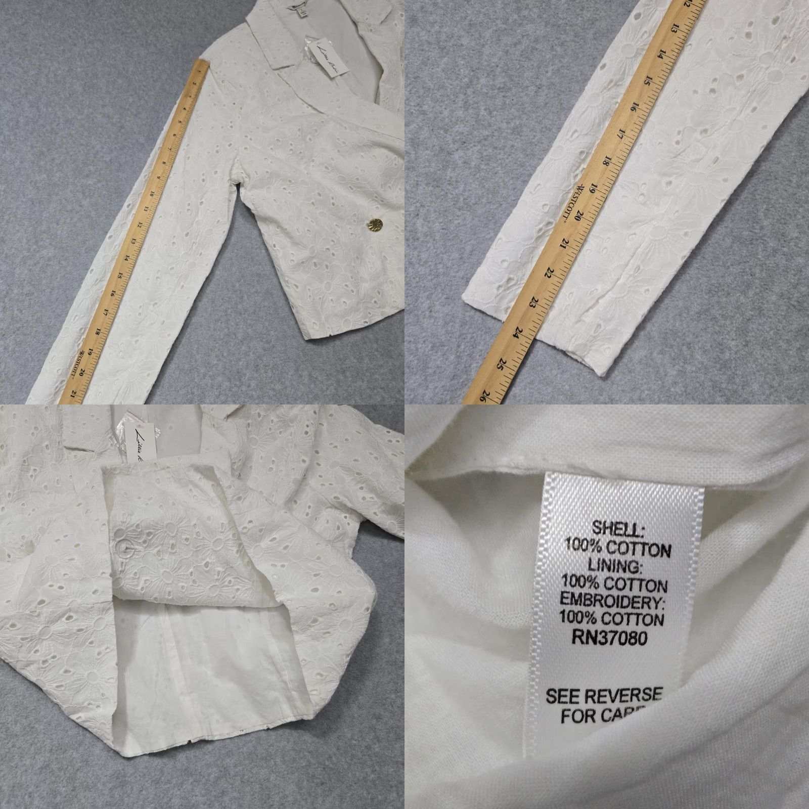 Doublet Versona Blazer Womens Large White Eyelet Embroidered Double Breasted Gold Button Size L / US 10 / IT 46 - 11 Thumbnail